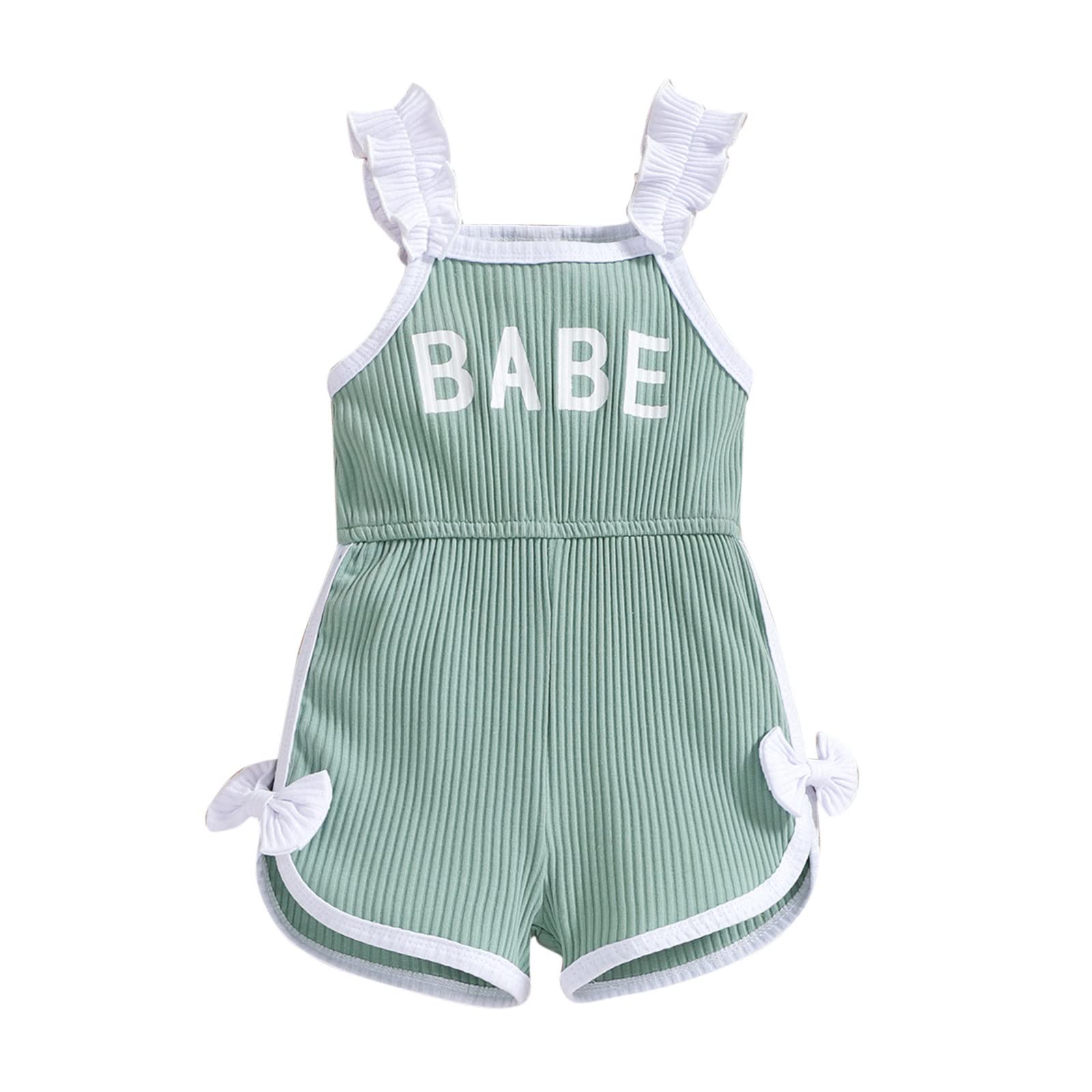 Digood Toddler Girls Ruffles Sleeveless Ribbed Romper - Letter Printed Bowknot Jumpsuit for Summer | Playtime, Beach Outfits, Birthday Party Clothes