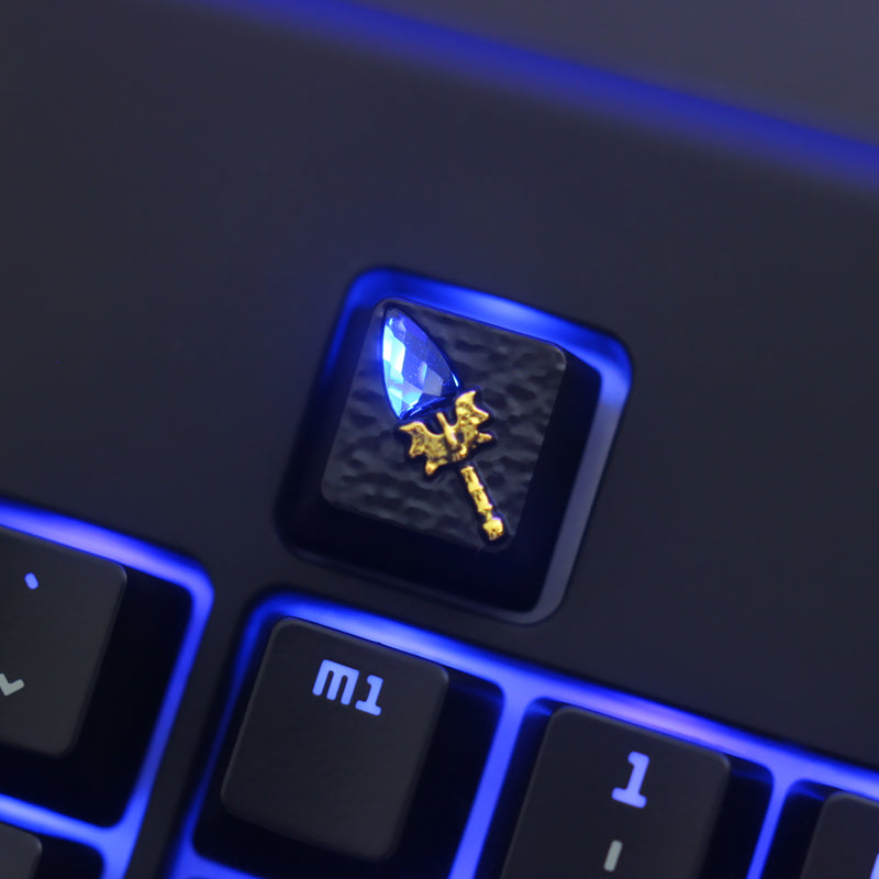 DOTA2 Themed Mechanical Gaming Keyboard - Blue Staff Design, Zinc Aluminum Metal Frame, Transparent Keycaps for PC Gamers - Perfect for MOBA Games & Esports Tournaments