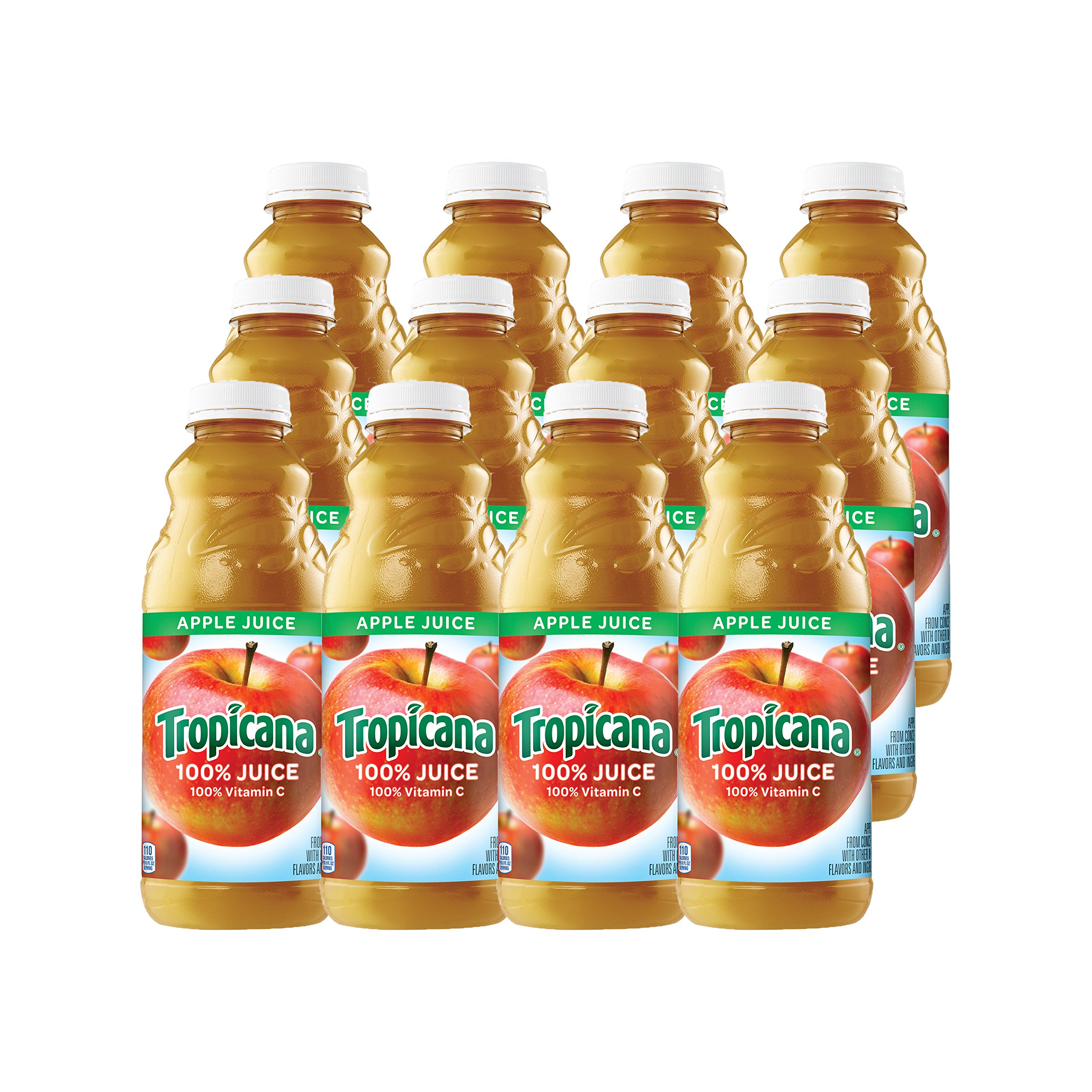 Tropicana 100% Pure Apple Juice, 32 oz Bottles (Pack of 12) | No Sugar Added, Vitamin C Rich | Perfect for Breakfast, Lunch Boxes & Family Gatherings