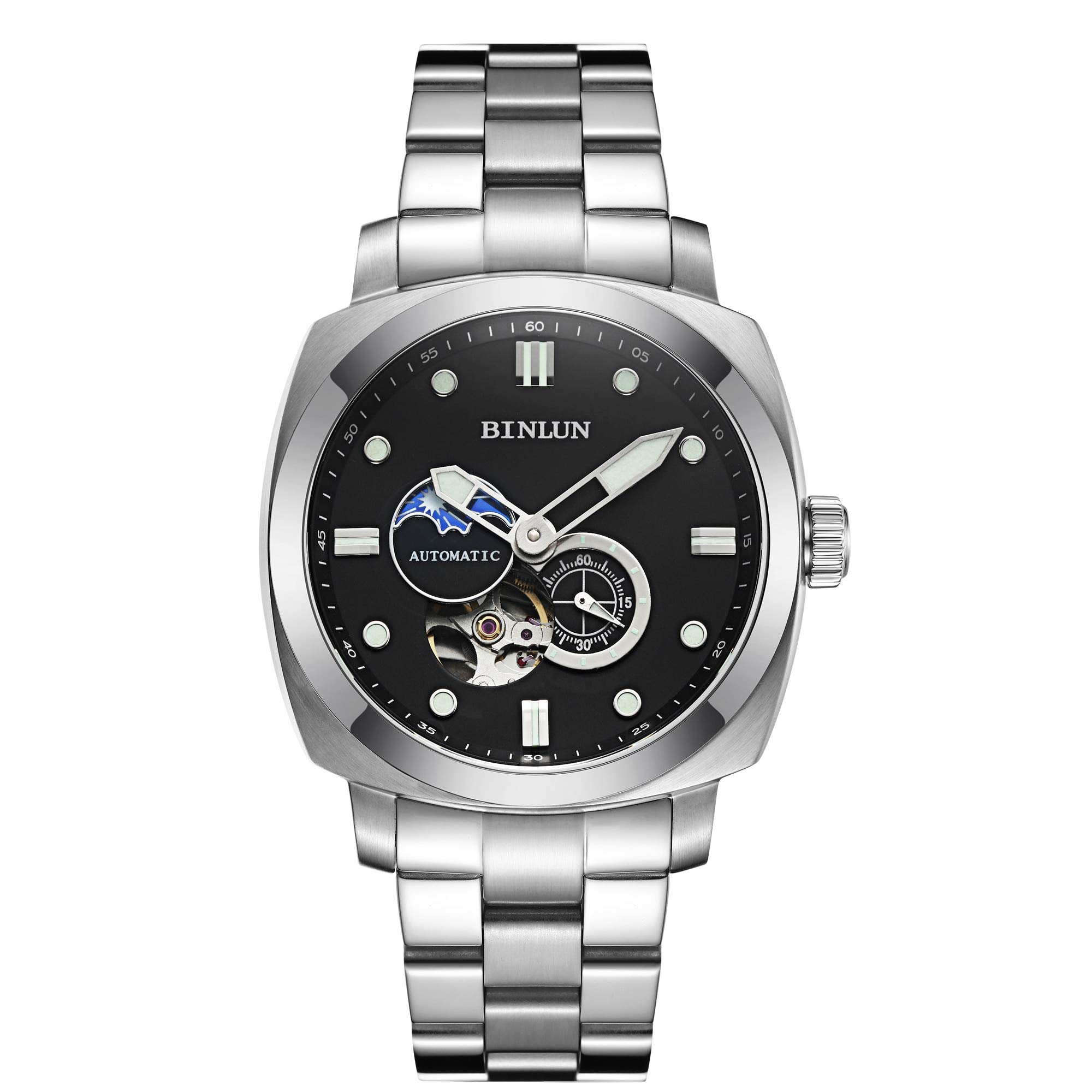 BINLUN Men's Automatic Mechanical Skeleton Watch - Waterproof Dress Watch for Men - Luxury Stainless Steel Wristwatch - Perfect Gift for Father's Day, Anniversary & Business Occasions - Ideal for Formal Events, Office Wear & Special Celebrations
