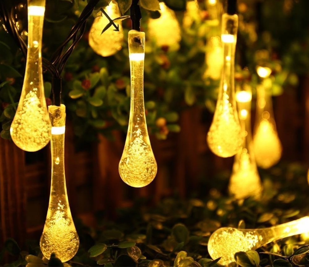 Solar Droplet String Lights - 30 LED Waterproof Raindrop Crystal Fairy Lights with 2 Modes (Warm White) for Outdoor Garden, Wedding, Party & Holiday Decorations - Perfect for Patio, Backyard, Christmas and Special Events