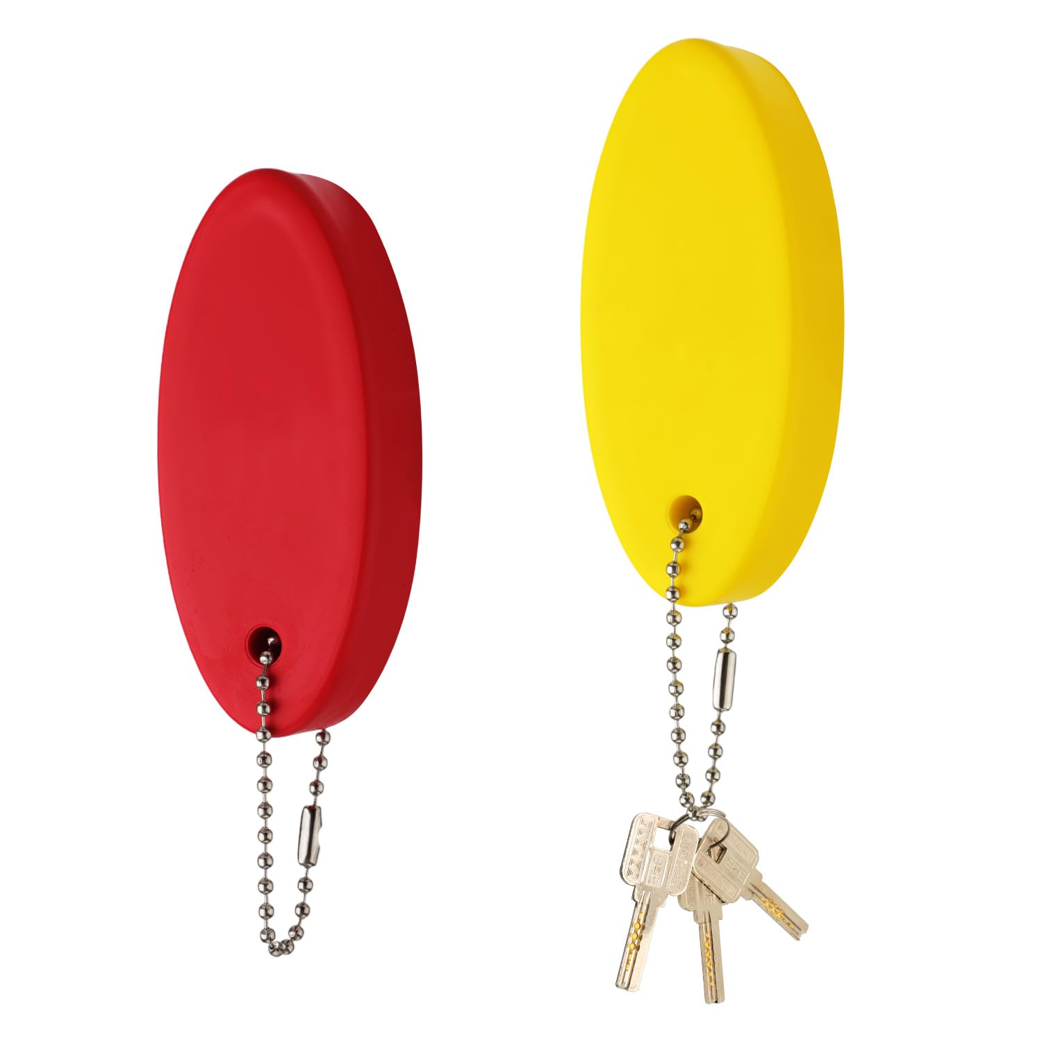 2pcs Floating Keychain for Boat Keys - 3.19x1.42x0.79in Waterproof Oval Key Float for Fishing, Surfing, Sailing & Water Sports (Yellow & Red) - Prevent Lost Keys in Lakes, Oceans & Pools