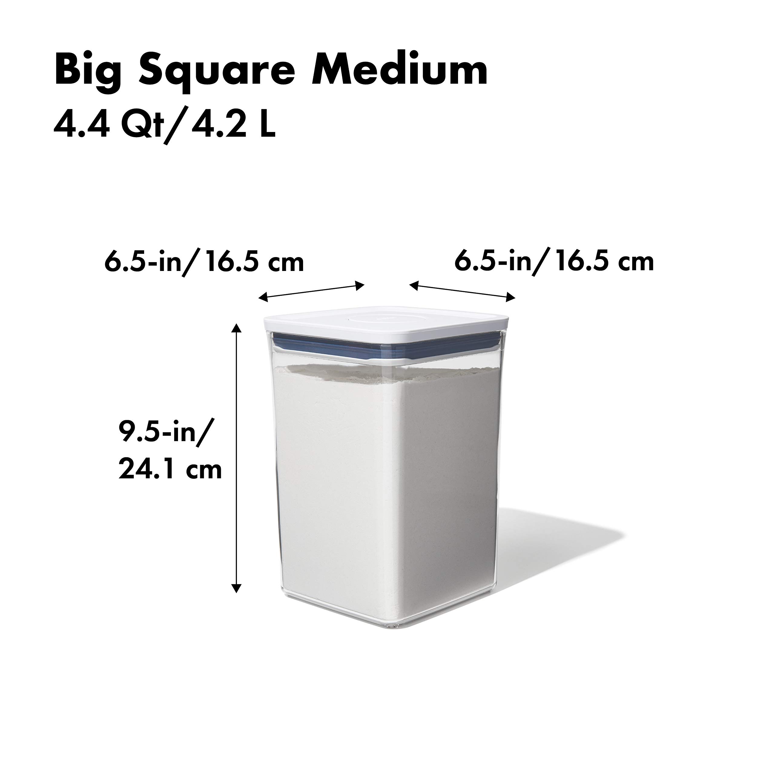 OXO Good Grips 3.0 Qt & 4.4 Qt Airtight Food Storage Containers Set - Medium Cookie Jar for Snacks & Large Square Flour Container - BPA-Free Kitchen Organization for Baking, Pantry, and Countertop Storage