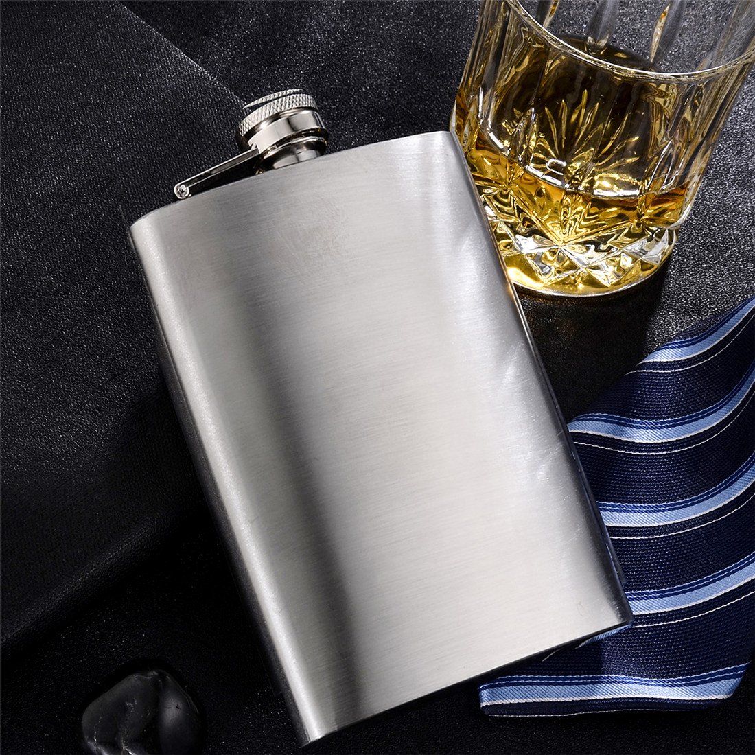 GENNISSY 12OZ Stainless Steel Hip Flask - 18/8 Silver Liquor Flask with Funnel, Leakproof & Durable Drinking Vessel for Whiskey, Bourbon, Vodka - Perfect for Outdoor Adventures, Camping, Gifts & Parties