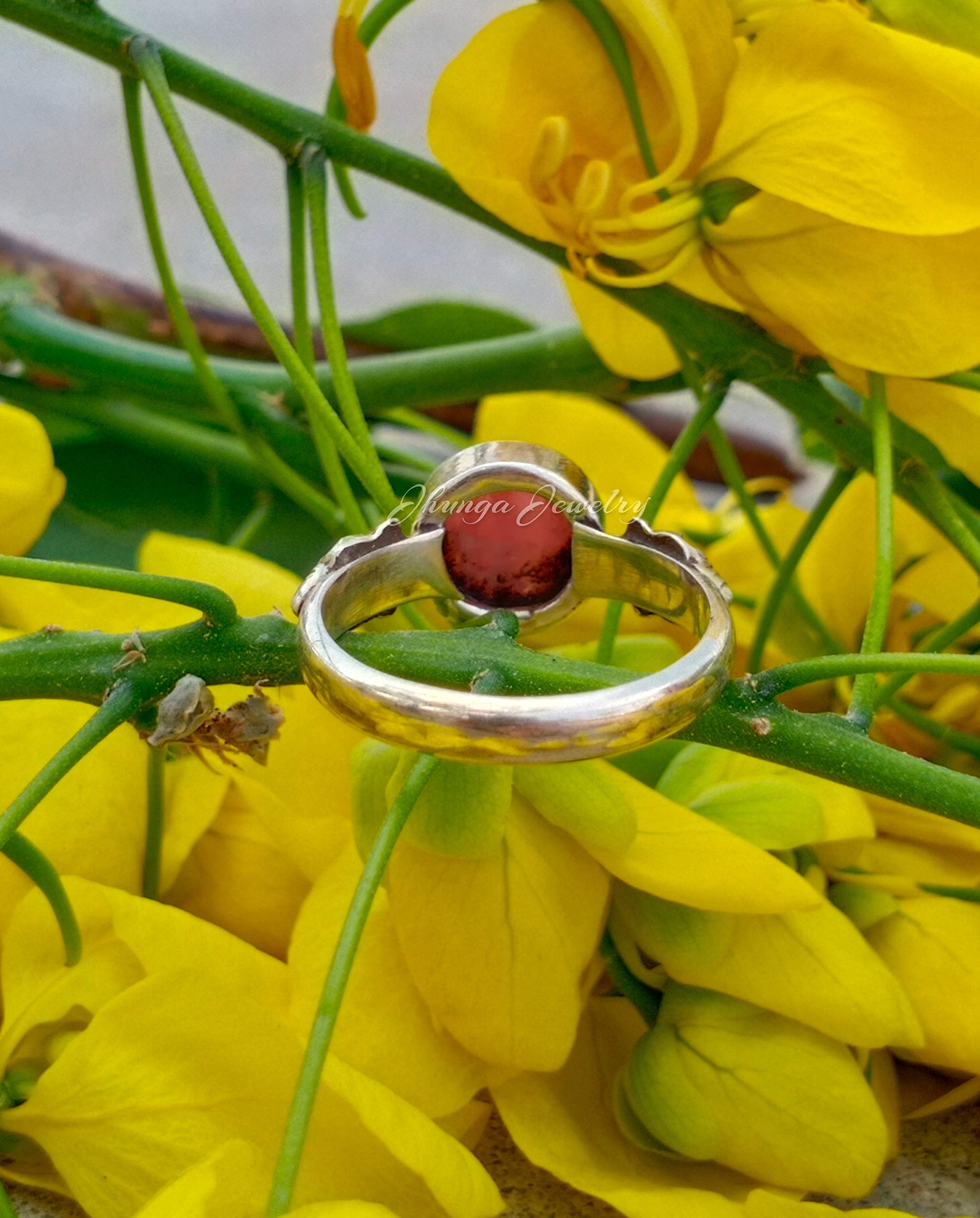 Rhodochrosite Ring for Women - 925 Sterling Silver Boho Statement Ring with Round Gemstone | Promise Ring, Dainty Jewelry Gift for Her | Perfect for Weddings, Anniversaries & Special Occasions