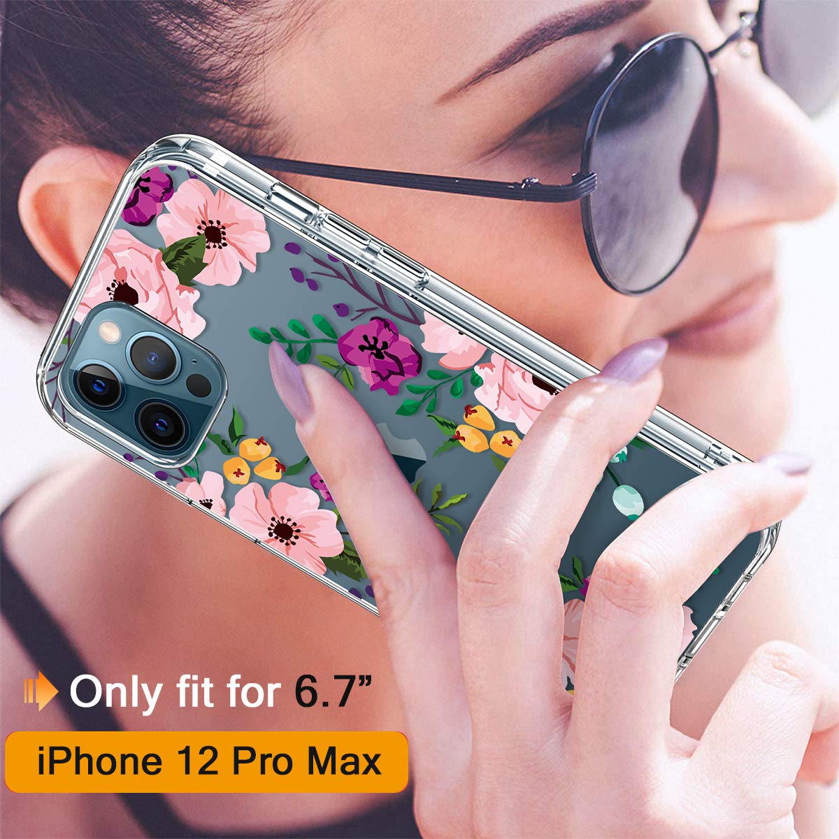 GiiKa Clear Shockproof iPhone 12 Pro Max Case with Screen Protector - Floral Design Hard Case with TPU Bumper for Women & Girls | Perfect for Everyday Protection & Stylish Outfits
