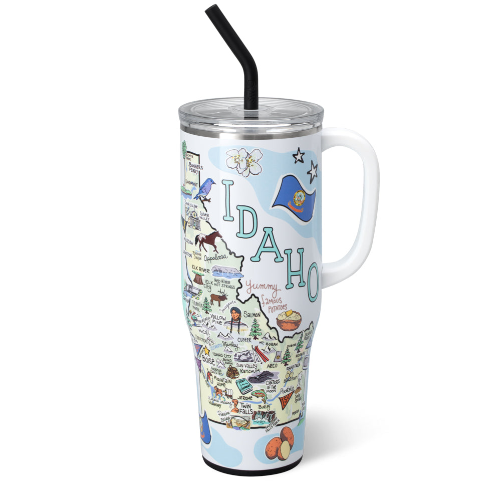 Idaho Mega Mug 40oz - Large Insulated Stainless Steel Tumbler with Lid & Straw - Perfect for Coffee, Tea & Cold Drinks - Great for Camping, Travel & Office Use