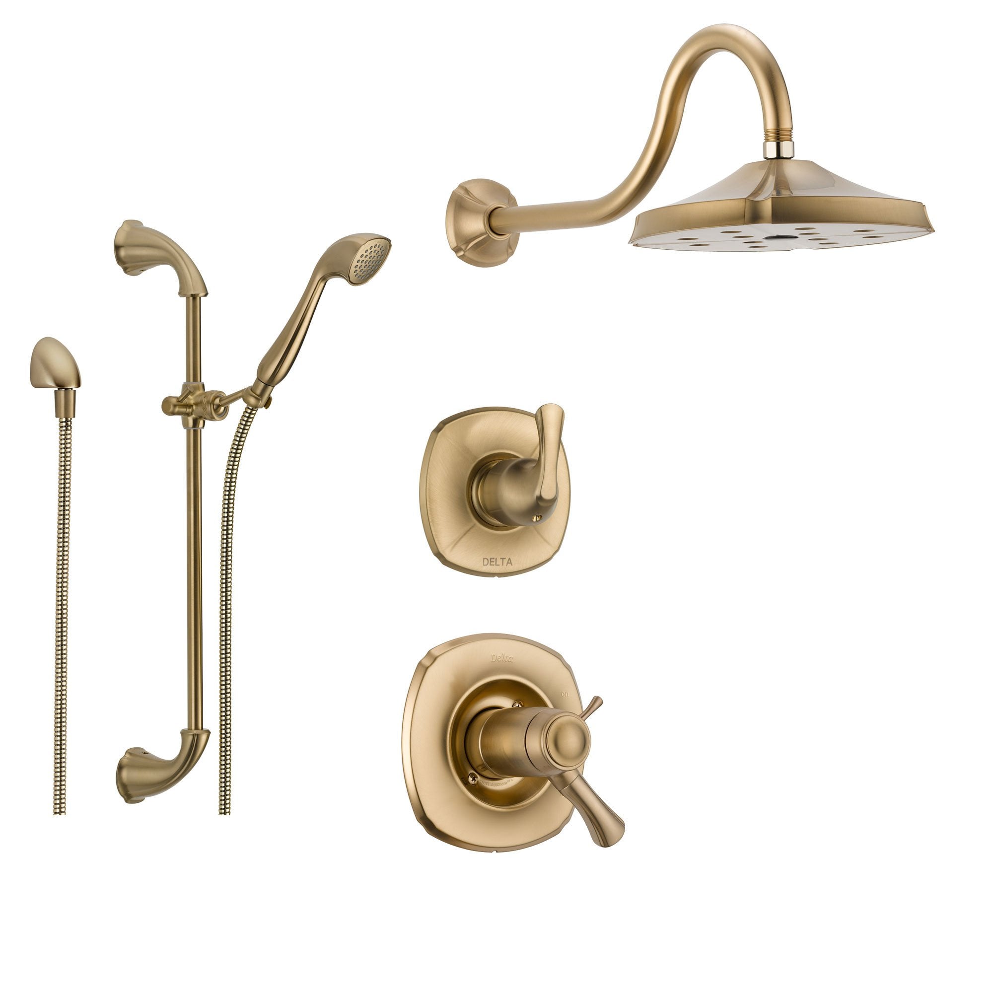 Delta Addison Champagne Bronze Thermostatic Shower System with 3-Setting Diverter, Showerhead & Handheld Spray - SS17T9284CZ | Perfect for Modern Bathroom Renovations & Spa-Like Shower Experience