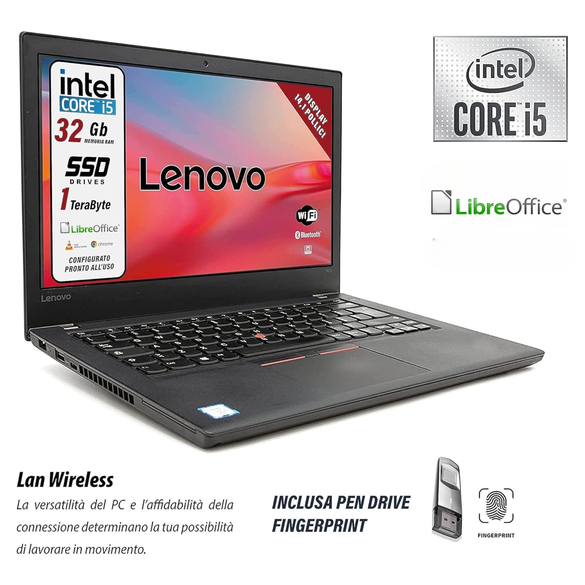 Refurbished Lenovo Laptop - Intel Core i5, 32GB RAM, 1TB SSD, 14