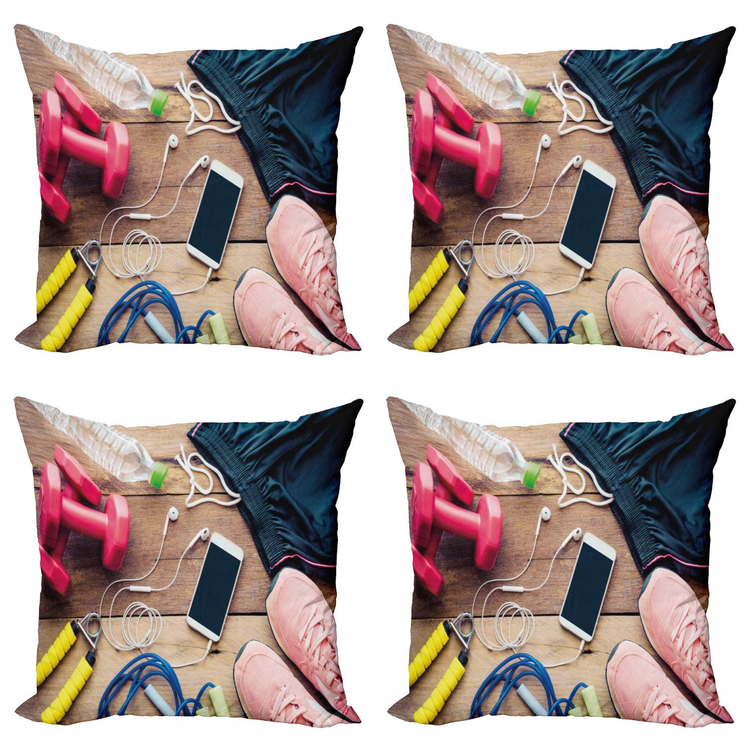 Ambesonne 4-Pack Fitness Throw Pillow Covers - 18