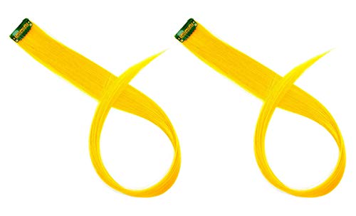 Bright Yellow Hair Streaks Extensions - 2-Piece Clip-In Hair Highlights for Women & Girls (20g) - Perfect for Parties, Cosplay & Bold Fashion Looks