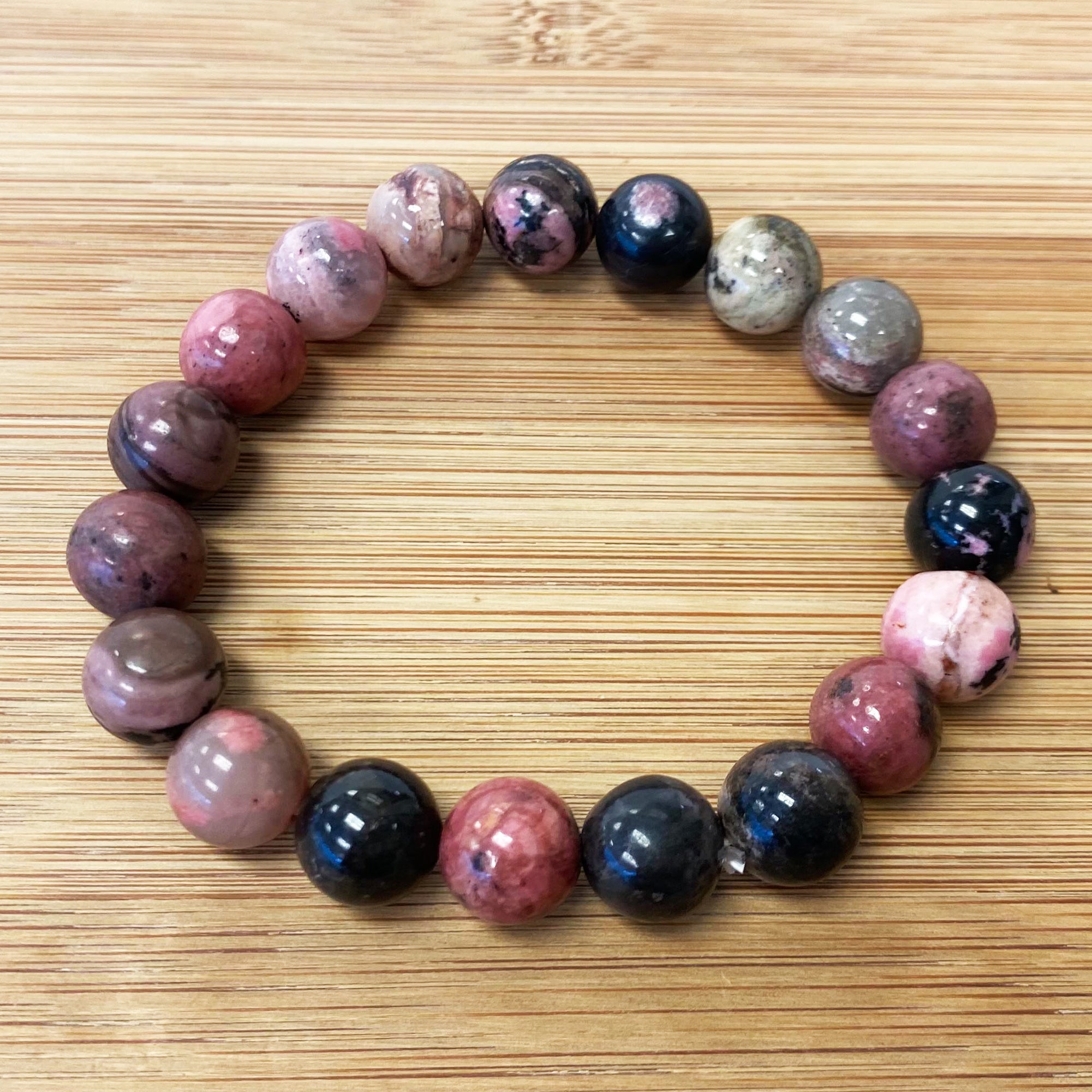 10mm Rhodonite Gemstone Round Beads Stretch Bracelet for Men & Women - Handmade Healing Jewelry for Stress Relief & Emotional Balance