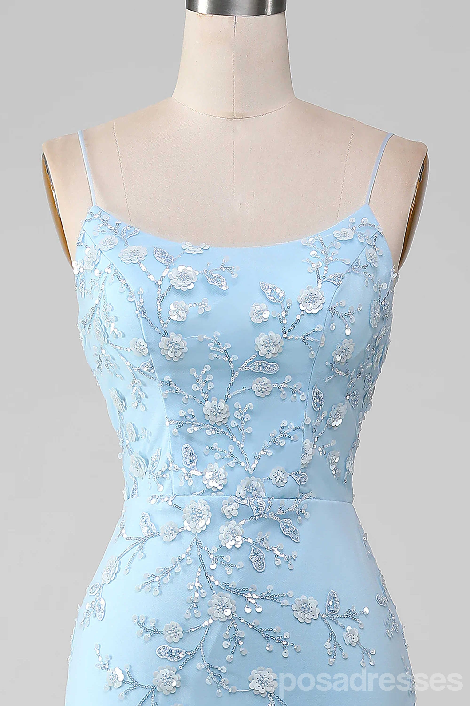 Floral Blue Mermaid Spaghetti Strap Maxi Long Prom Dress for Women | Elegant Evening Gown for Parties, Weddings & Formal Events