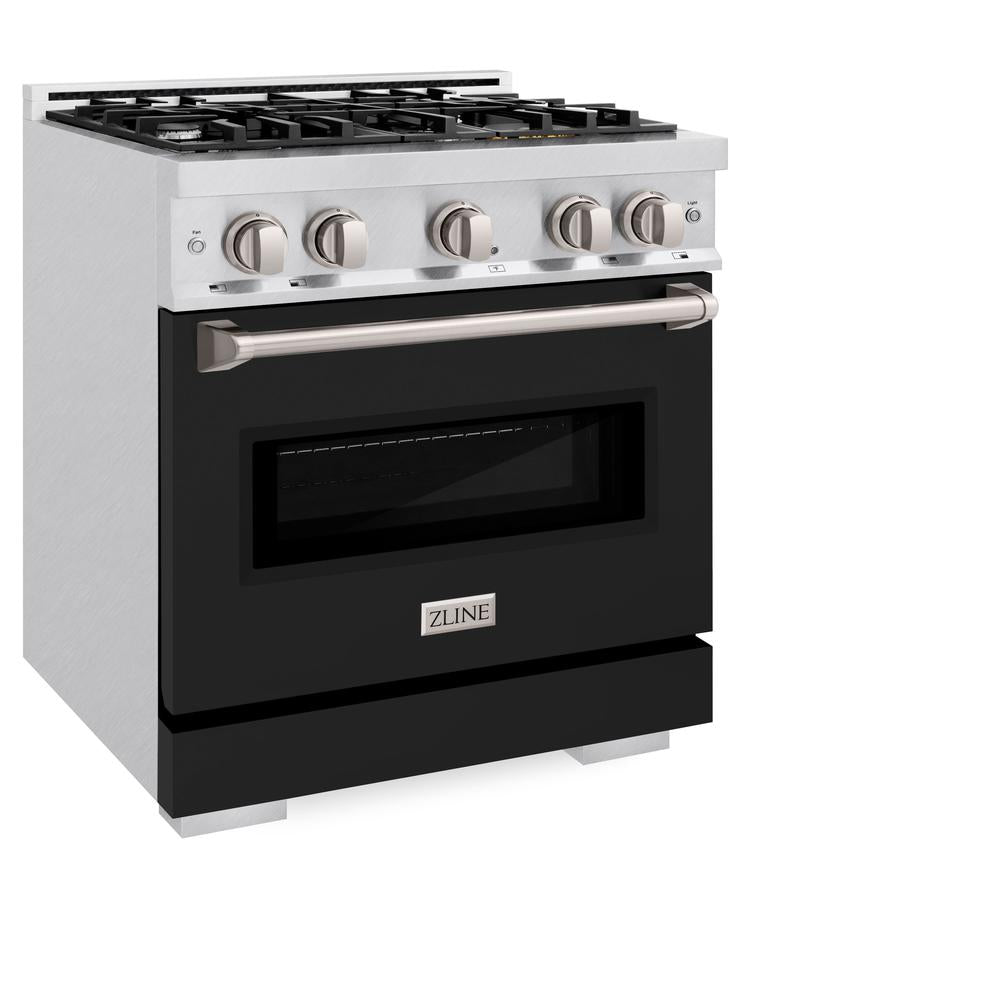 ZLINE 30 Inch 4.2 Cu. Ft. Classic Gas Range with 4 Burner Cooktop & Convection Gas Oven - Satin Stainless Steel with Black Matte Door (CGRS BLM 30) | Professional Kitchen Appliance for Home Chefs & Cooking Enthusiasts