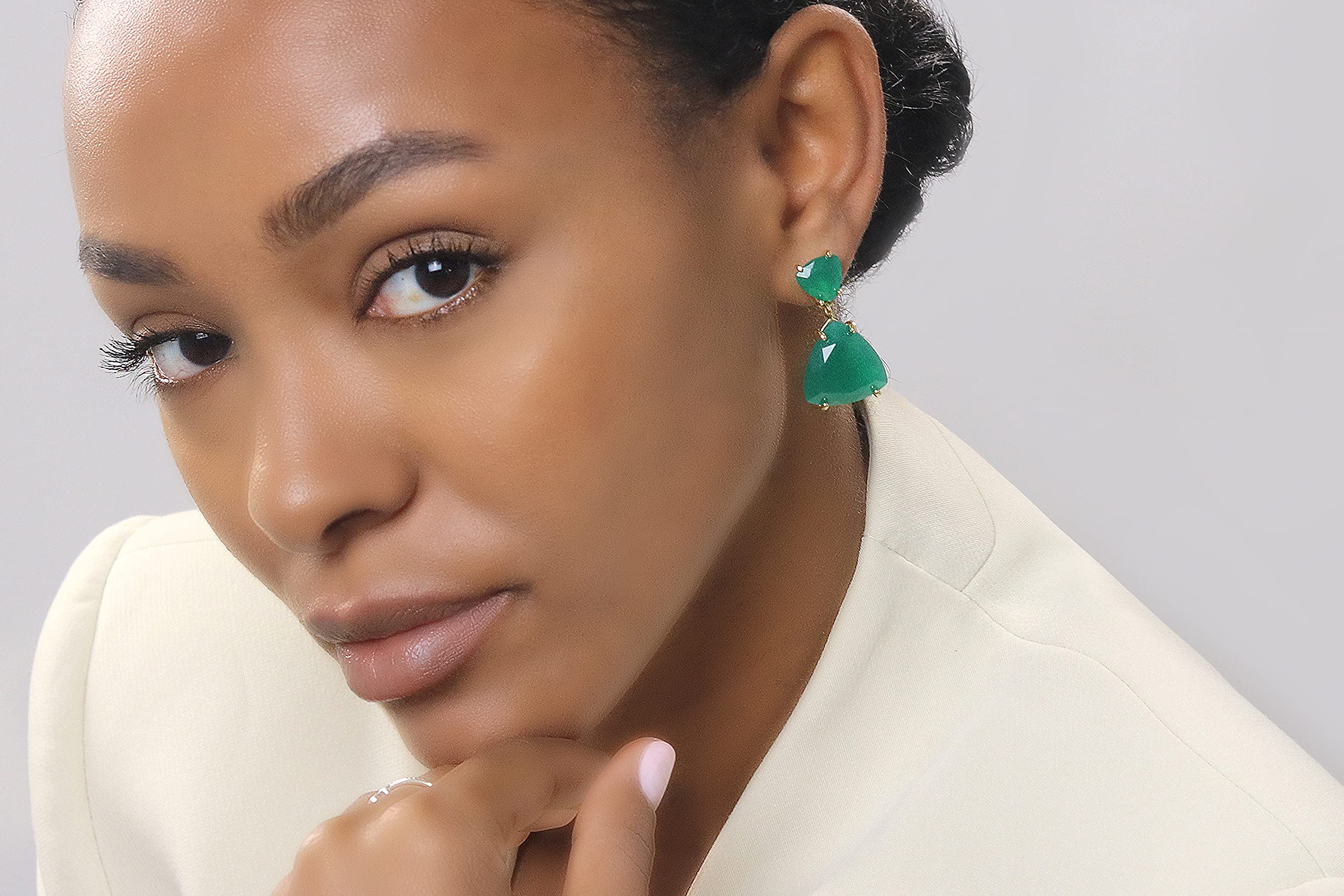 Exquisite Green Onyx Dangle Earrings for Women - Handmade Double Stone Stud Fashion Jewelry - Perfect for Weddings, Parties & Special Occasions | Unique Gift for Her