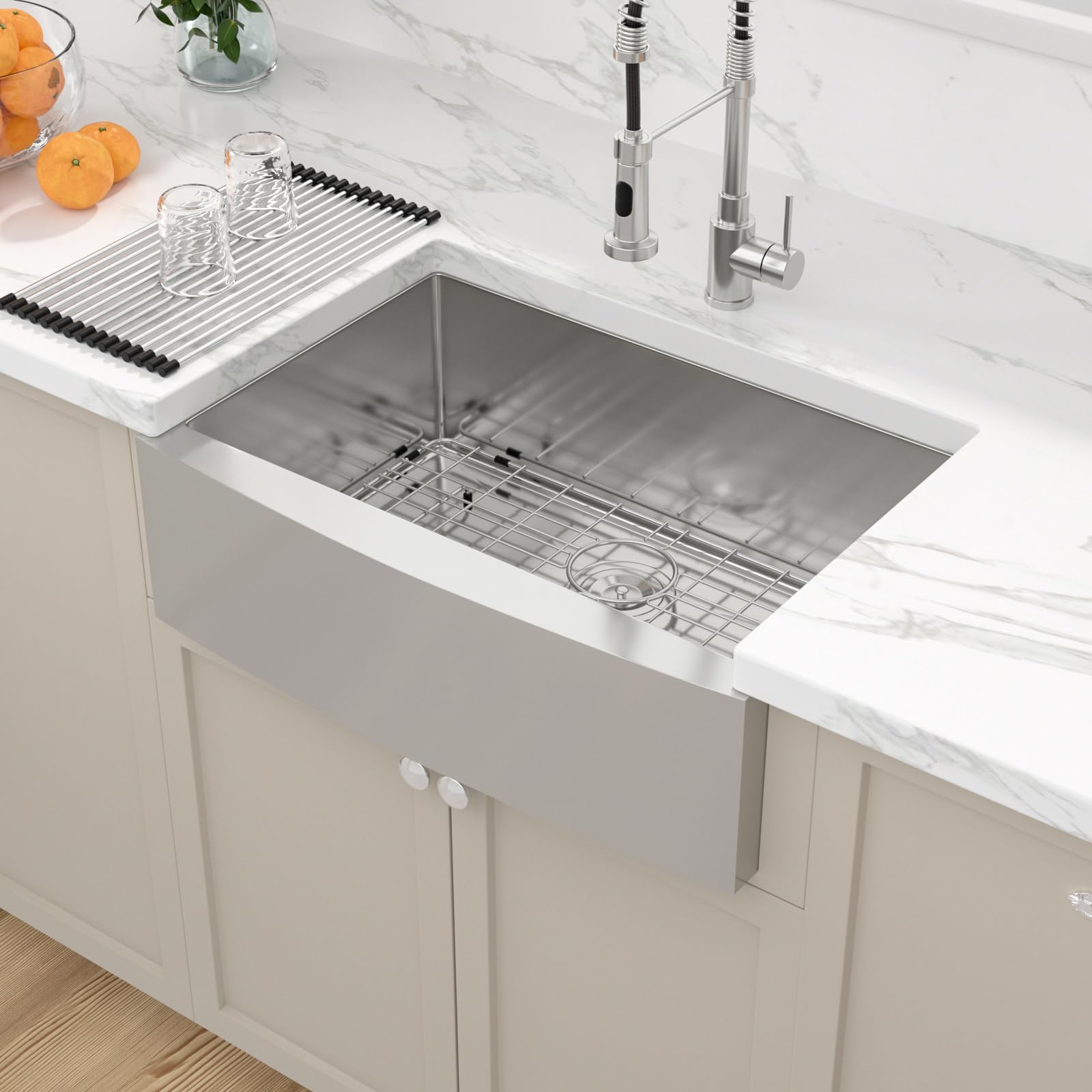 30x21 Inch Stainless Steel Farmhouse Kitchen Sink - 16 Gauge Apron Front Single Bowl with Drain Strainer | Perfect for Rustic Kitchens, Country Homes & Modern Farmhouse Decor