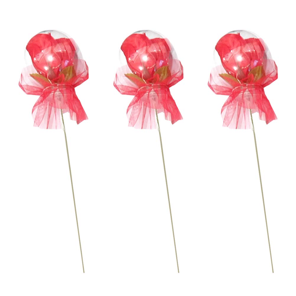 Amosfun 3PCS Rose Ball Flash Sticks - Glow in the Dark Flower Ball Luminous Toys for Kids, Valentine's Day Party Supplies, Birthday Gifts, Nighttime Play, Pool Parties & Outdoor Activities