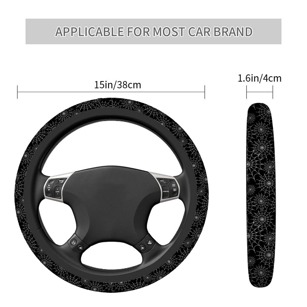 Swono Spiders Web Car Steering Wheel Cover - Universal Fit 15 Inch, Anti-Slip Fabric Protector for Cars, SUVs & Sedans | Abstract Black Web Design | Perfect for Daily Commuting & Road Trips