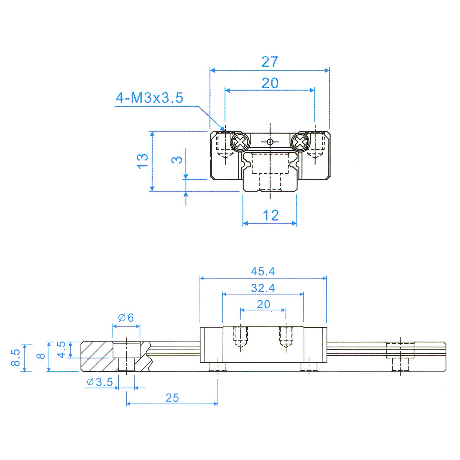 Twotrees MGN12H Double Linear Bearing Slide Rail Guide for 3D Printer, CNC Machine, XYZ DIY Engraving - 550mm (Type H) | Precision Motion Control for Smooth Printing & Engraving