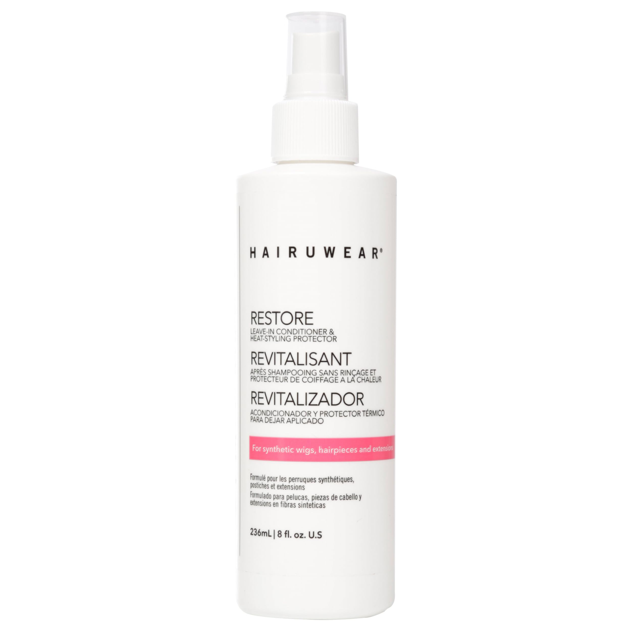 HairUWear Restore Leave-In Conditioner & Heat Protectant for Wigs & Hair Extensions - 8 oz - Moisturizes, Repairs & Protects Against Heat Damage - Perfect for Daily Styling & Salon Use