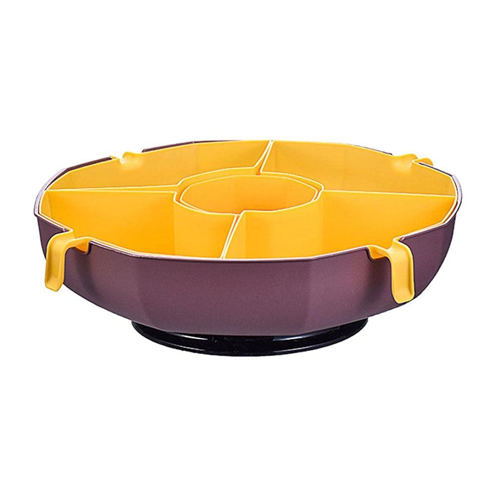 WAGA Multifunctional Rotating Drain Basket Strainer - Plastic Vegetable & Fruit Colander, Hot Pot Storage Platter, Snack Tray for Kitchen, Picnic, Party (Coffee, Small Size) - Perfect for Washing Produce, Draining Pasta, Serving Appetizers