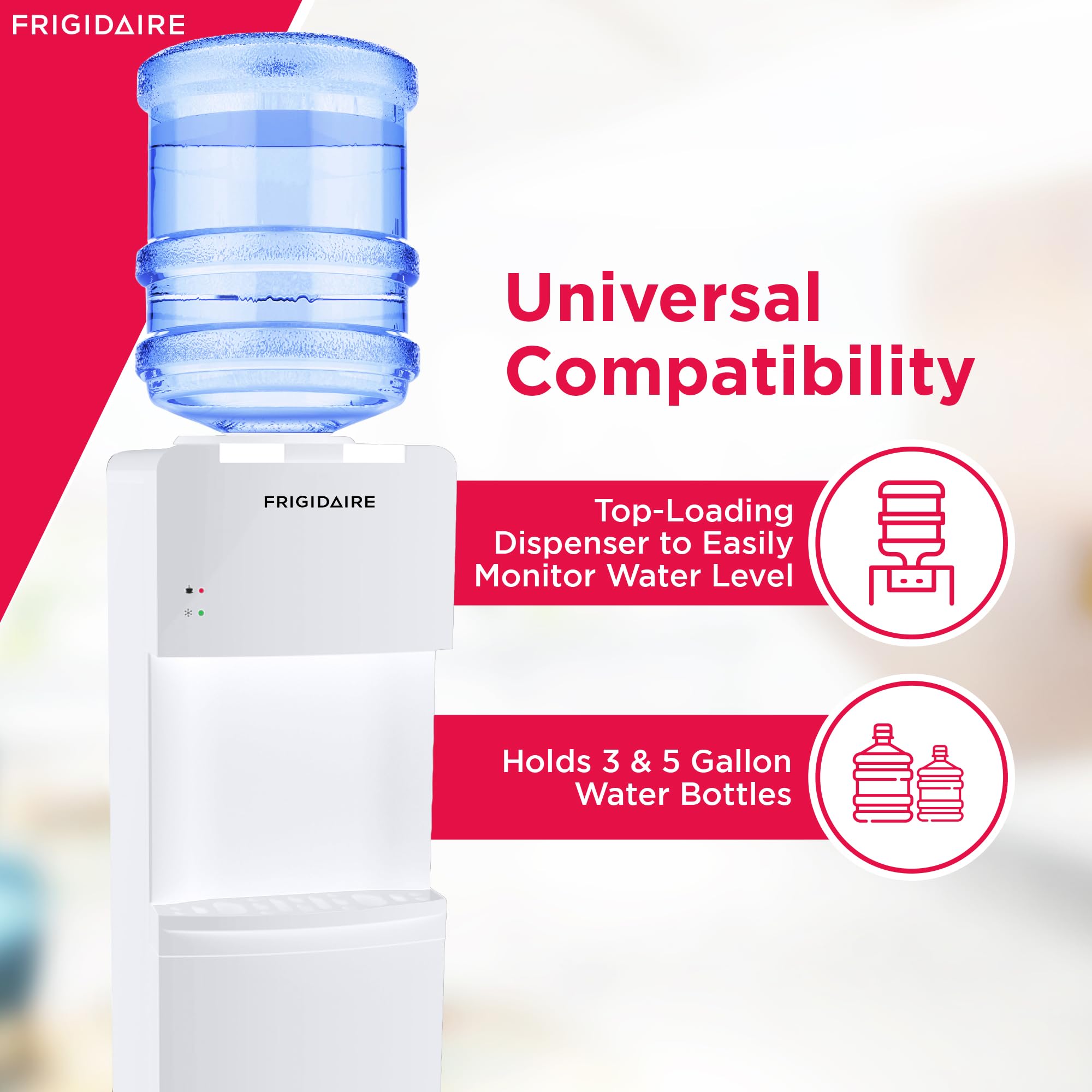 Frigidaire EFWC498 Top Load Hot & Cold Water Cooler Dispenser - 3/5 Gallon Bottles, White (11