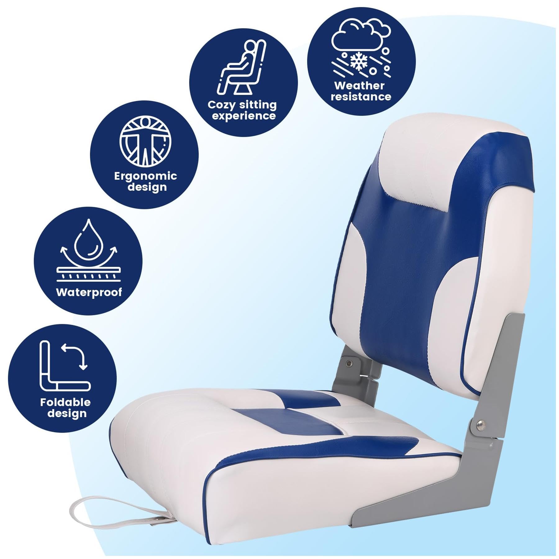GARVEE 2 Pack Low Back Boat Seats - Foldable Fishing Chairs with Thickened Sponge Padding, Stainless Steel Screws & Weatherproof PVC - Perfect for Speedboats, Canoes and Marine Sightseeing