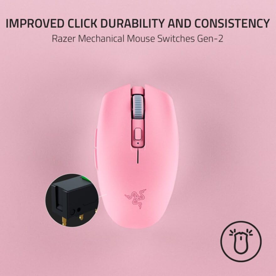 Razer Orochi V2 Wireless Gaming Mouse - Ultra Lightweight Bluetooth & HyperSpeed Wireless Mouse with 950H Battery Life, 2nd Gen Mechanical Switches (Quartz Pink) - Perfect for Mobile Gaming, Travel & Office Use