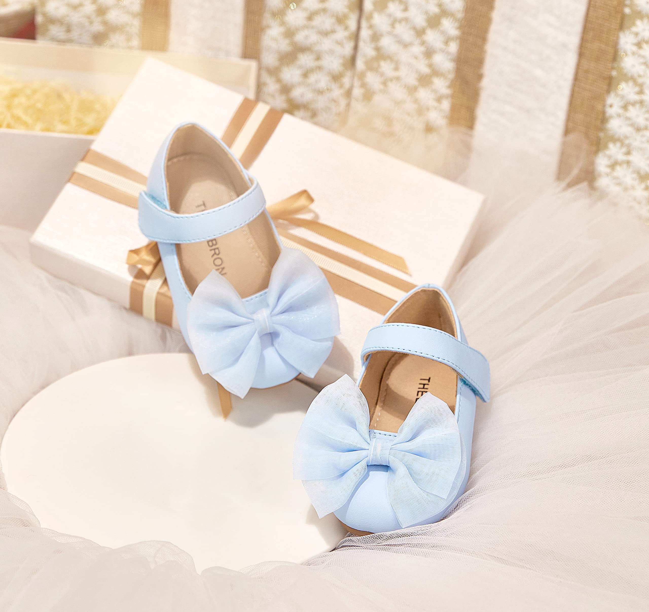THEE BRON Toddler Girls Mary Jane Flats - Soft Leather Ballerina Dress Shoes for Baby & Little Girls - Perfect for Weddings, Parties & Special Occasions