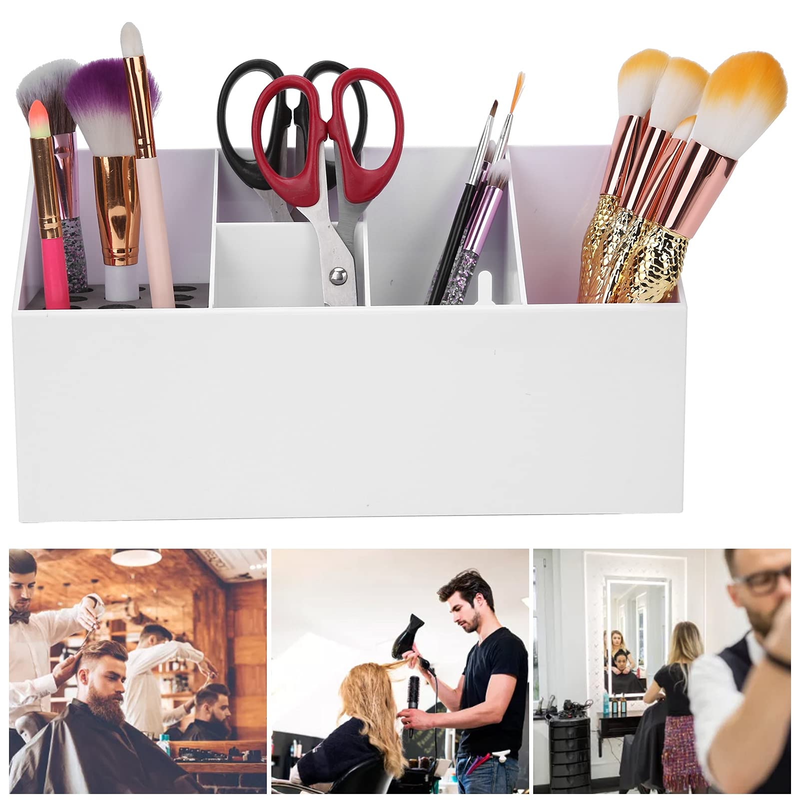Professional Salon Scissors Organizer Rack - Hairdressing Tool Storage Box for Combs, Hair Clips & Scissors - White - Perfect for Hair Stylist Office & Home Salon Organization