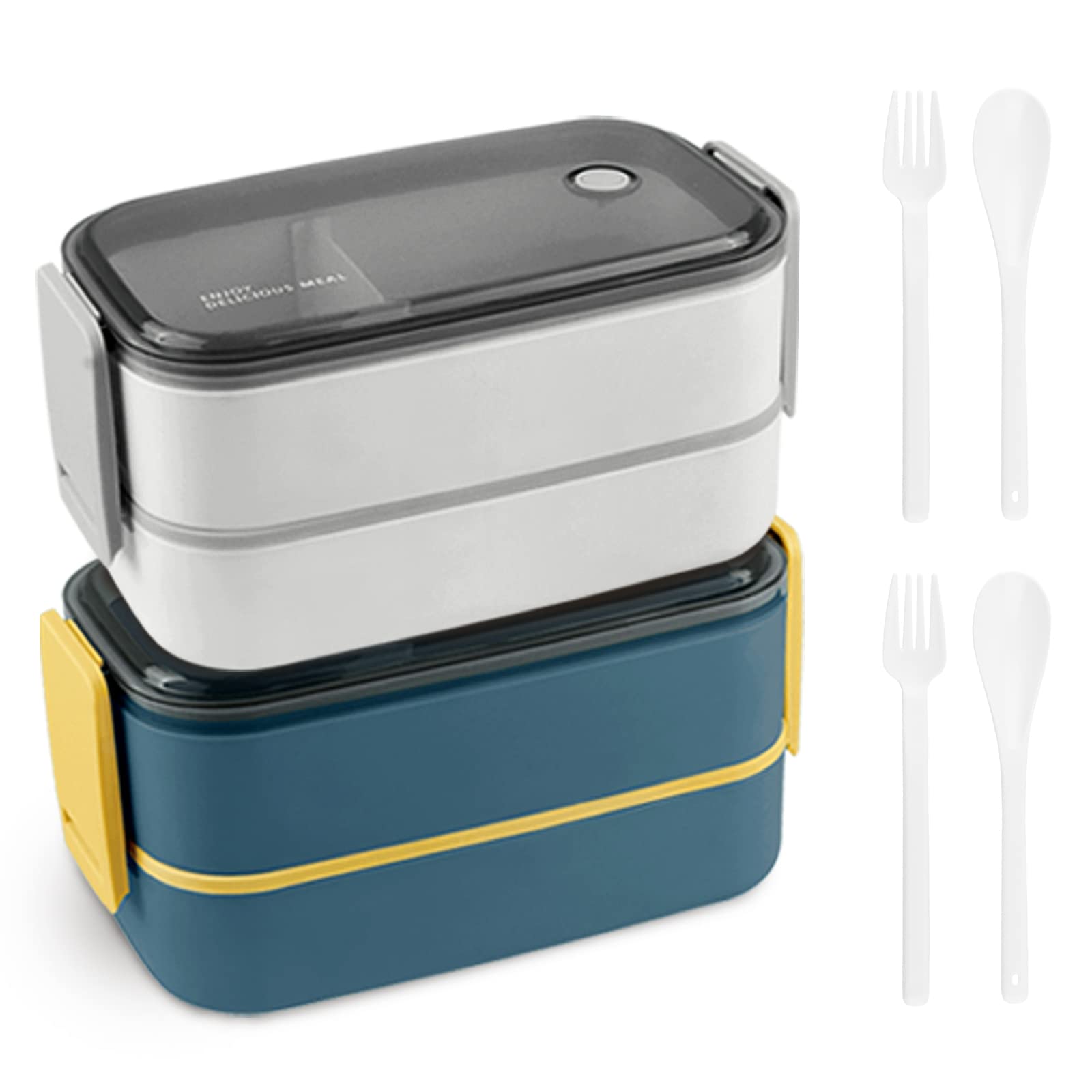 NatraProw 2-Pack Leak-Proof Bento Box for Adults | Stackable Microwave & Dishwasher Safe Lunch Containers with Utensils | Meal Prep, Office Lunch, Picnics & Travel Food Storage