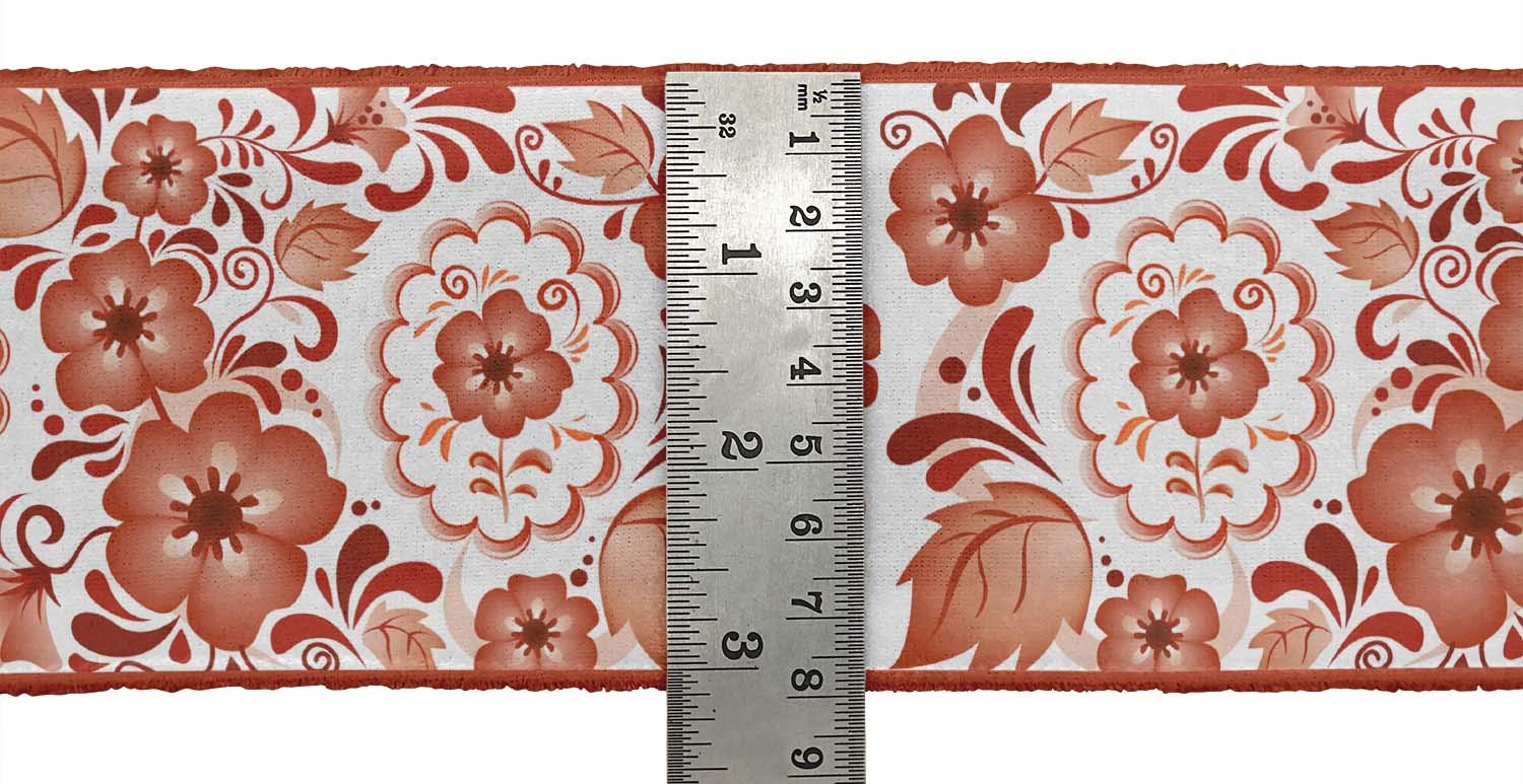 White Leaves & Floral Printed Dupion Fabric Ribbon Trim - 9 Yards, 4 Inches Wide for DIY Crafts, Sewing, Dressmaking & Home Decor Projects | IBA IndianBeautifulArt