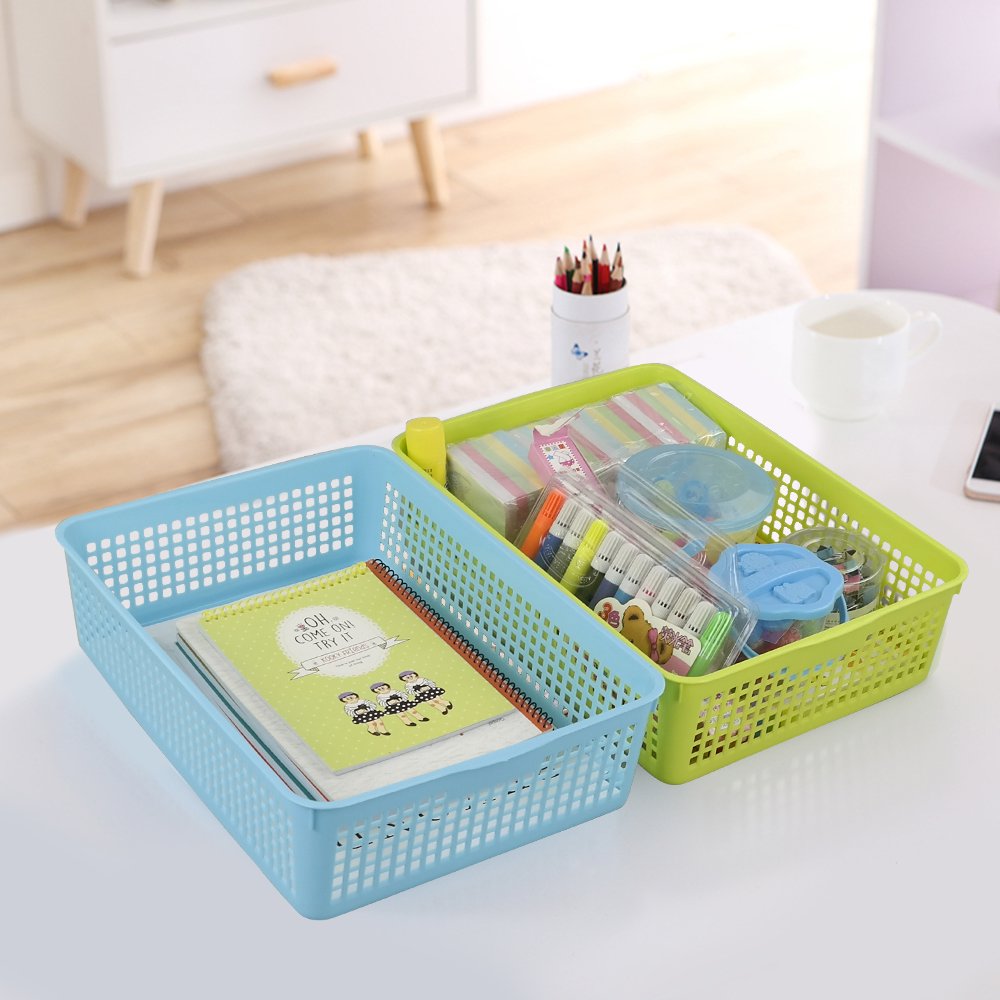 Colorful Plastic File Baskets (6-Pack) - Paper Organizer for Office & Home