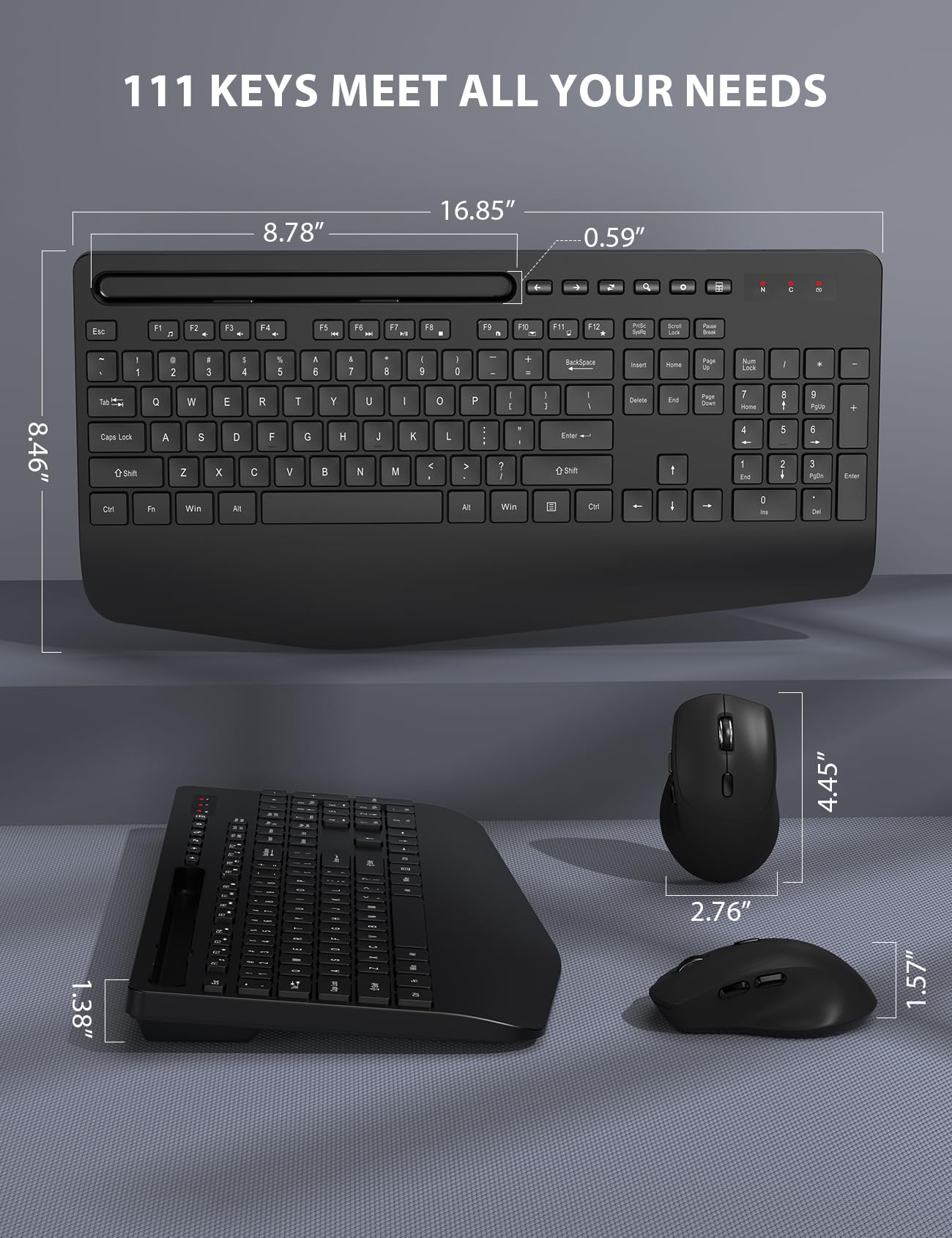 Ergonomic Wireless Keyboard and Mouse Combo - Full-Sized 2.4GHz Cordless Keyboard with Wrist Rest & Phone Holder | Silent Click for Office, Gaming & Home Use | Compatible with PC, Laptop, Mac, Windows | Perfect for Work, Study & Entertainment