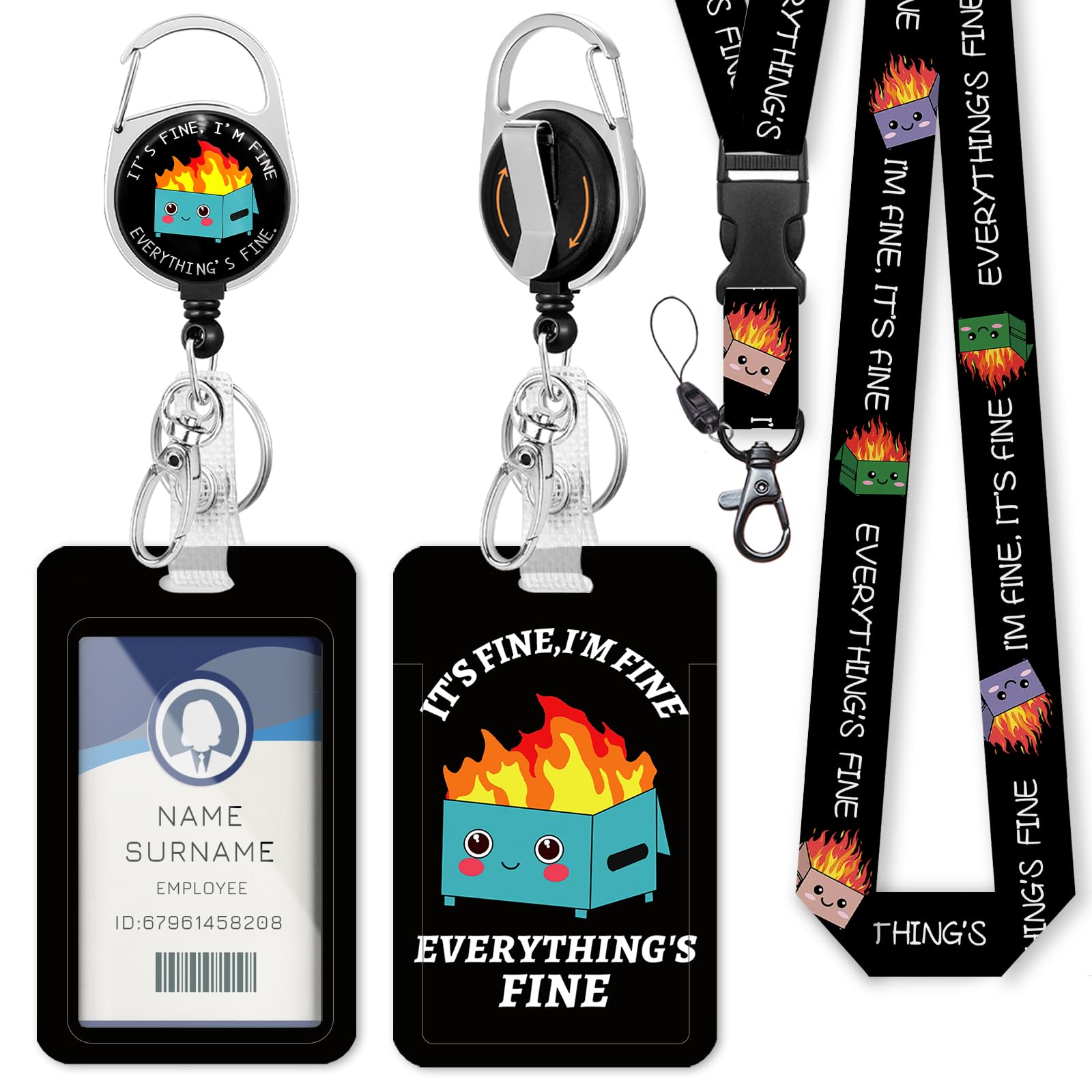 Funny Dumpster on Fire Lanyard - Retractable ID Badge Holder with Carabiner Clip for Teachers, Nurses & Office Use
