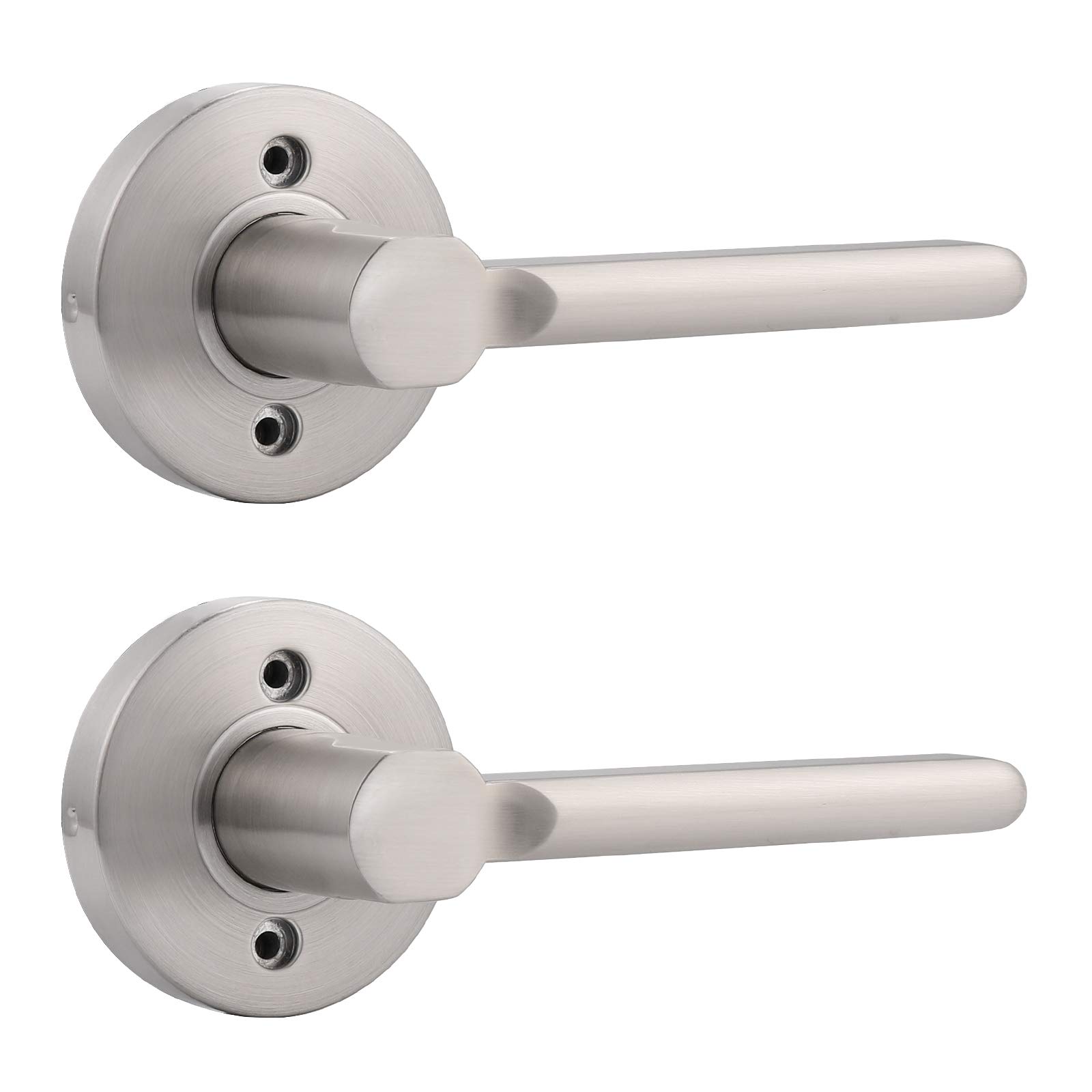 Gobrico Half Dummy Levers (2-Pack) - Satin Nickel Slim Round Door Handles, One-Sided Non-Locking Dummy Handleset for Hall Closet & Interior Doors - Perfect for Bedrooms, Bathrooms & Cabinets
