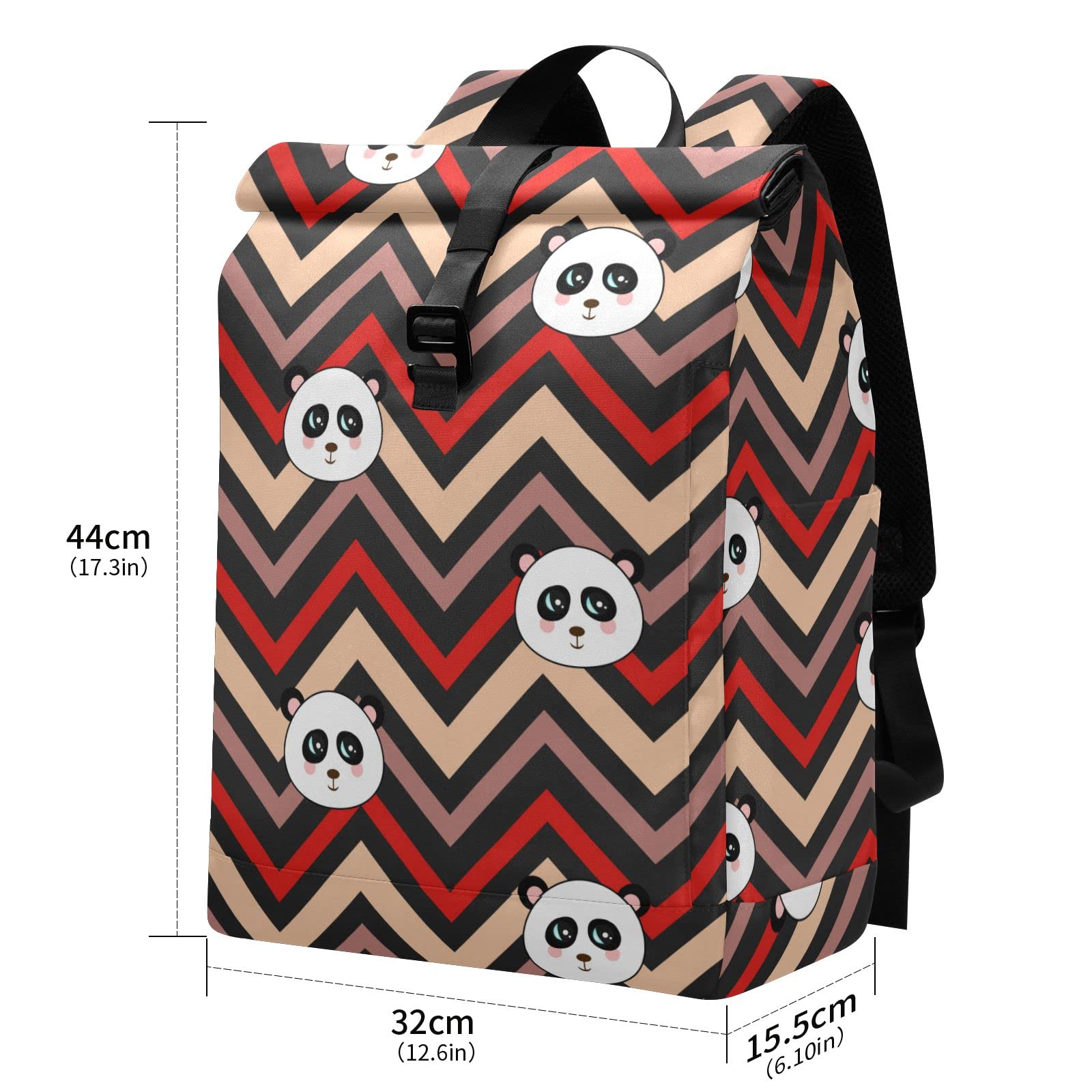Acpiggto Cute Panda Roll Up Backpack - Striped Daypack for Gym, Sports & Travel - Lightweight Shoulder Bag for Women & Men - Perfect for Hiking, Workouts & Casual Use