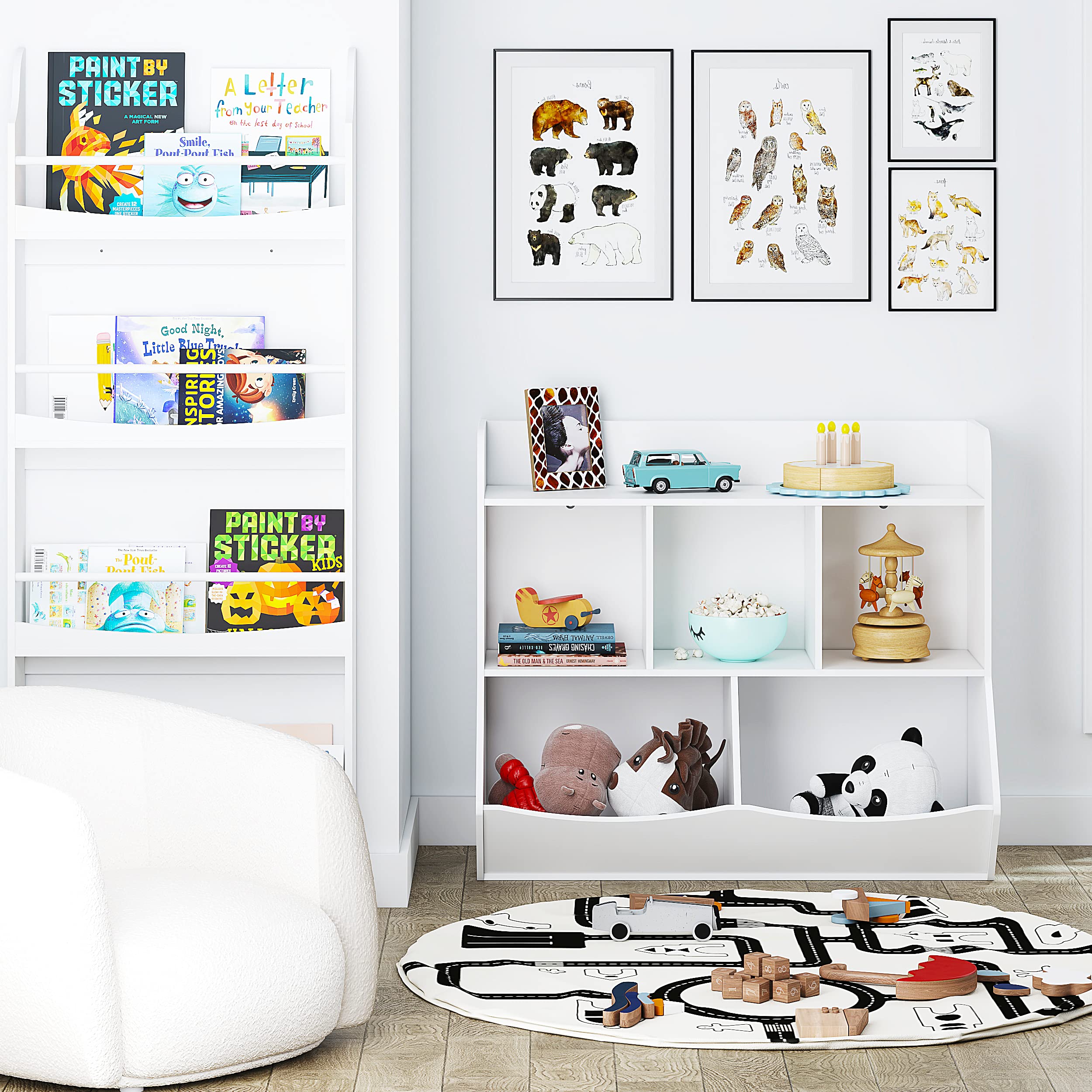 UTEX Kids Toy Storage Organizer with Bookcase - 6-Shelf Cubby Organizer for Books, Toys & Games - Perfect for Playroom, Bedroom & Nursery - White (Space-Saving Kids Furniture)