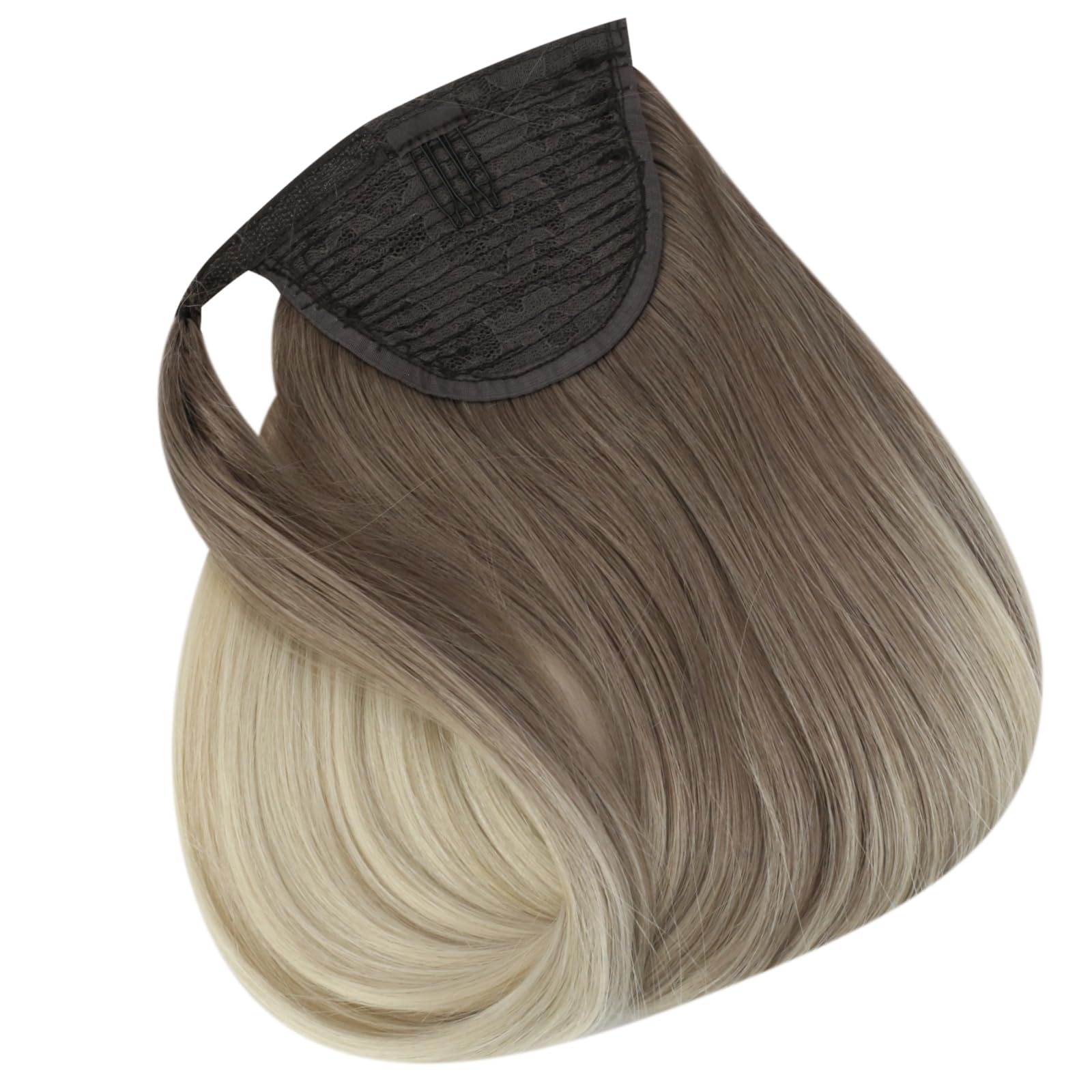 22 Inch Blonde Ponytail Hair Extensions - 100% Human Hair Clip-in Ponytail Wrap (Ash Brown to Platinum Blonde Ombre) for Women - 80g Natural Straight Hairpiece for Volume & Length - Perfect for Parties, Weddings & Daily Styling