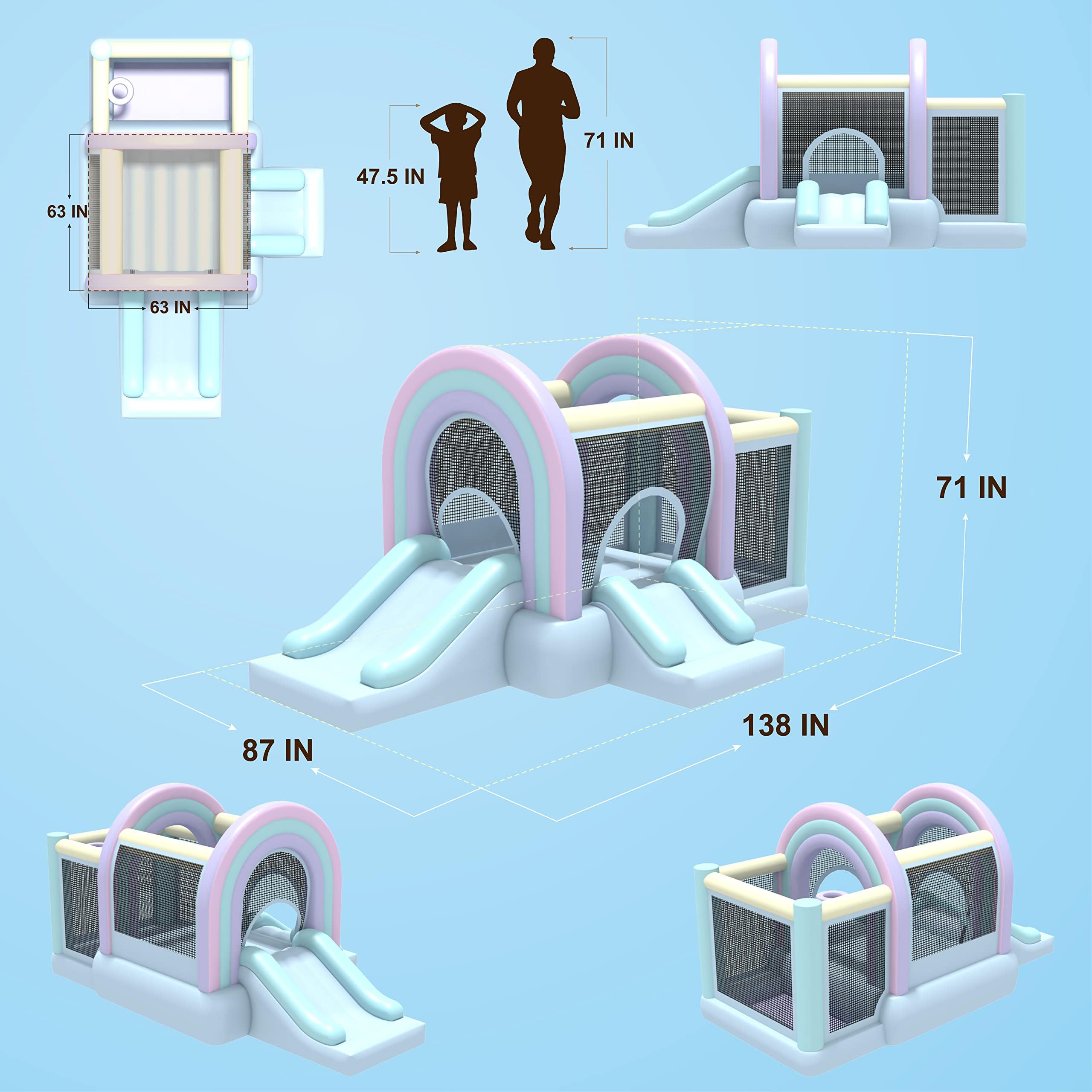 RETRO JUMP Inflatable Bounce House for Kids - Blue Marshmallow Bouncy Castle with Slide, Ball Play Room & Basketball Hoop | Outdoor Inflatable Playhouse with Blower, Balls, Patch Kits & Stakes | Perfect for Birthday Parties, Backyard Fun & Outdoor Playdates