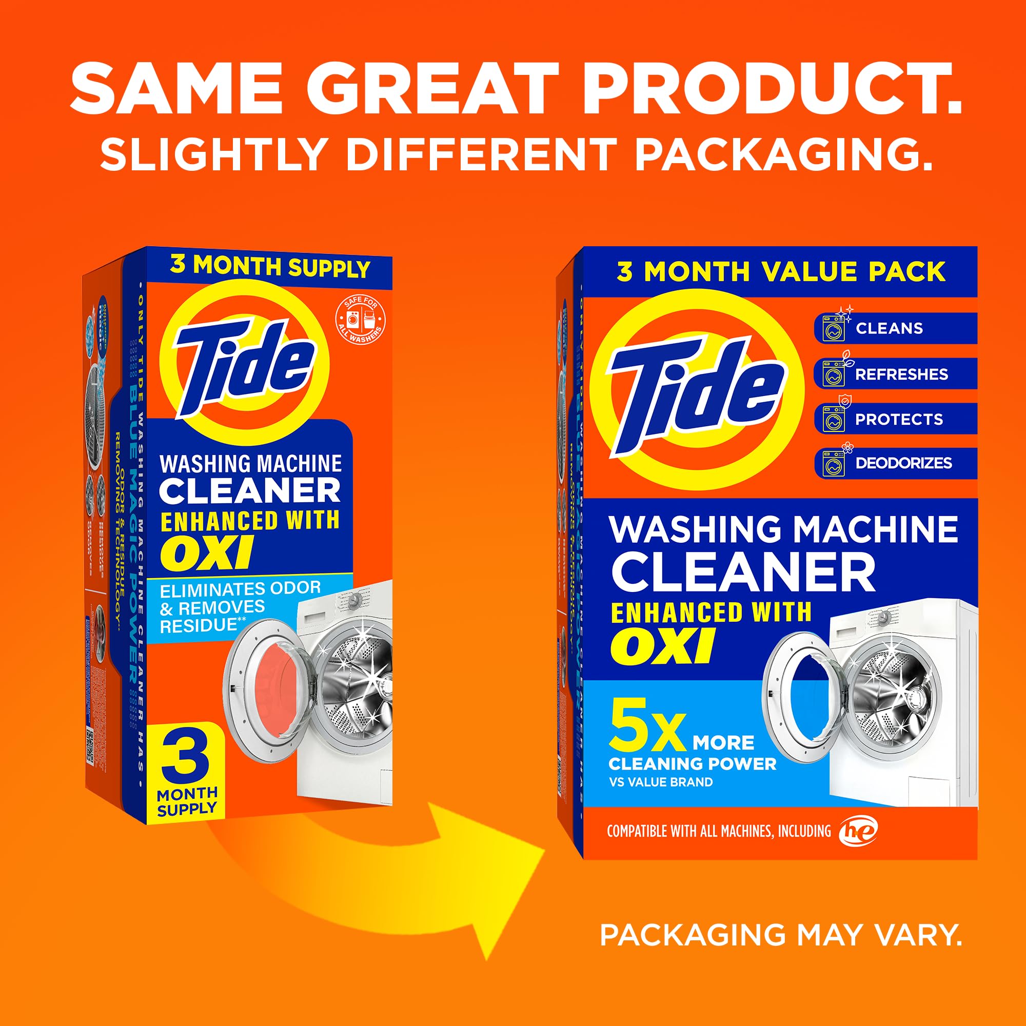 Tide Washing Machine Cleaner with Oxi - Deep Cleaning Odor Eliminator for Front & Top Loader Washers (3 Month Supply) - Perfect for Monthly Washer Maintenance & Eliminating Musty Smells