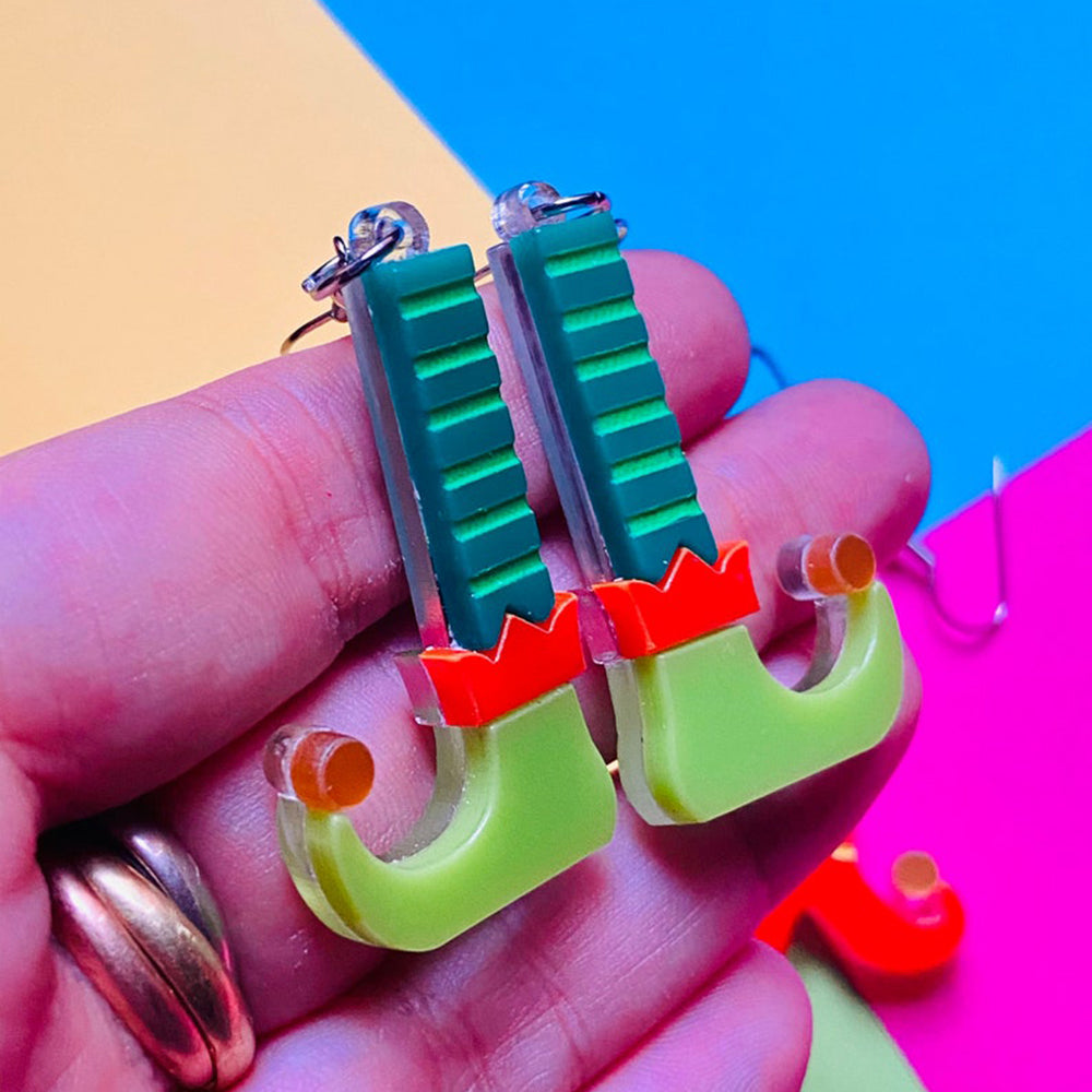 Christmas Elf Village Set with Acrylic Earrings & Cozy Elf Socks - Makokot Design Holiday Collection | Perfect for Gift Giving, Christmas Decor & Festive Outfits