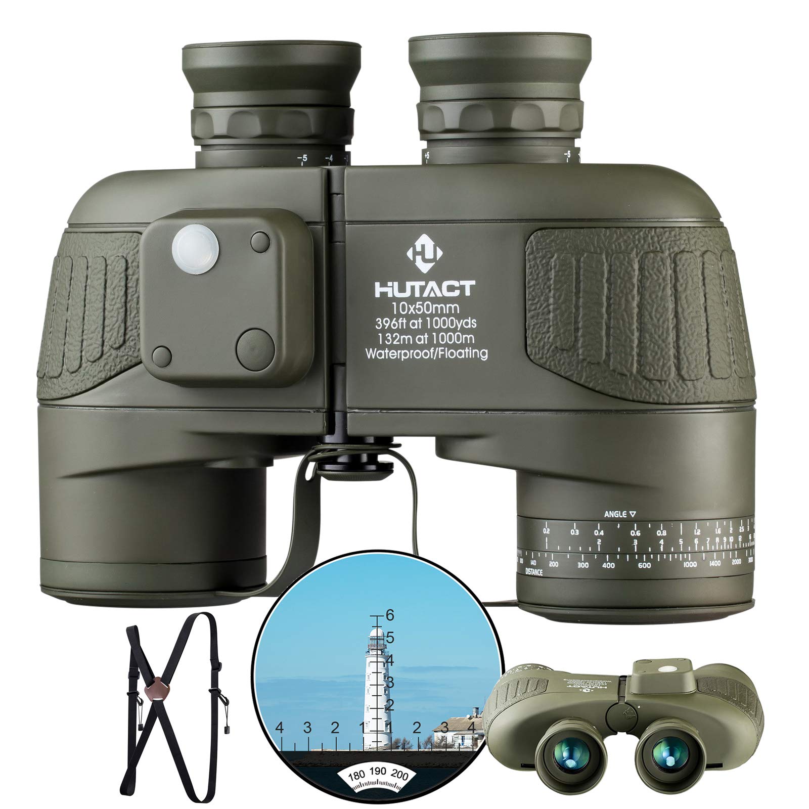 HUTACT 10x50 Powerful Compact Binoculars for Adults with Illuminated Rangefinder & Compass - Ideal for Bird Watching, Boating, Safari, Hiking & Low Light Vision - Perfect for Outdoor Adventures, Travel & Wildlife Observation