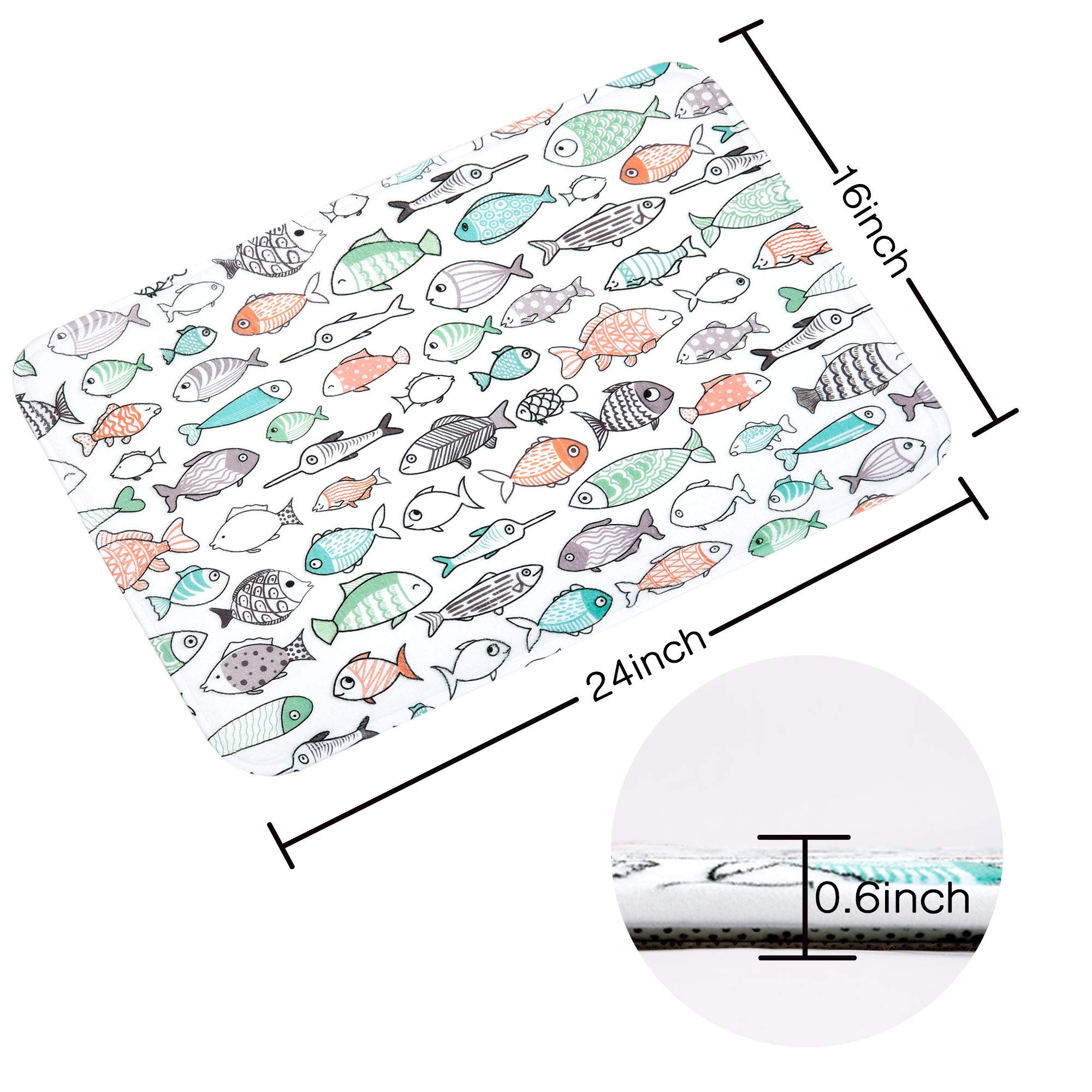RosieLily Soft Plush Bathroom Rug Mat 24x16 Inches - Super Absorbent Shaggy Fish Design Non-Slip Bath Carpet for Kids | Perfect for Bathroom, Shower & Nursery Decor