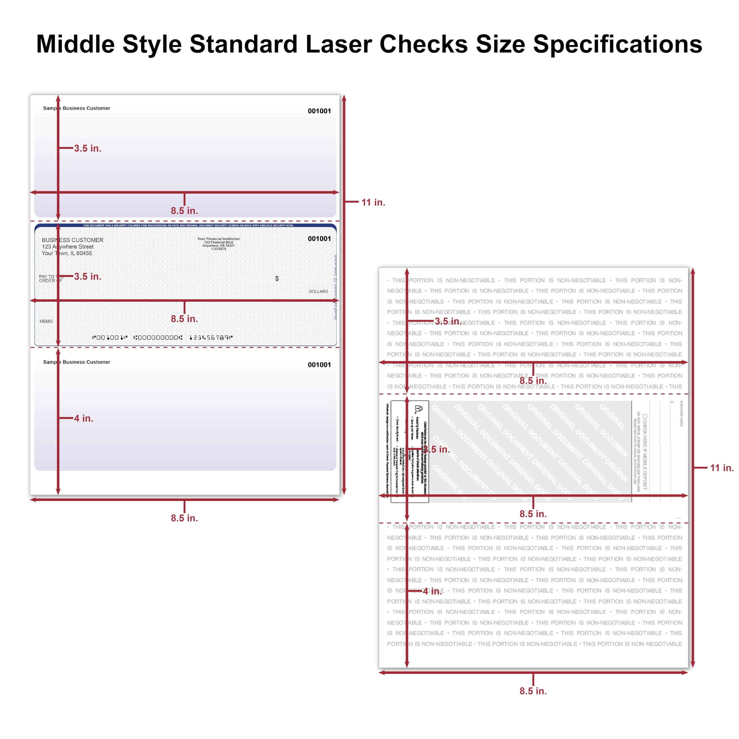 500 Blank Laser/Computer Checks - Middle Style with Blue Safety Features for Secure Business & Personal Banking Transactions - Perfect for QuickBooks, Payroll & Bill Payments