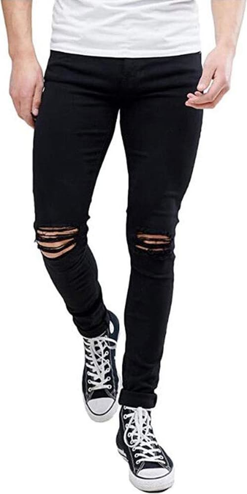 HUNGSON Men's Ripped Skinny Jeans - Stretch Slim Fit Denim Pants for Men | Comfortable & Stylish for Casual Wear, Night Out & Street Fashion