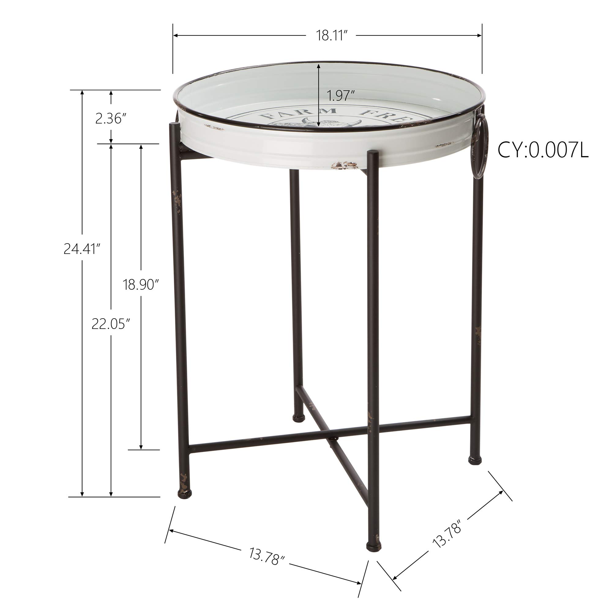 Glitzhome Farmhouse Metal End Table with Removable Tray - Folding Side Table, Waterproof Imitation Enamel Coffee Table for Living Room, Bedroom, Balcony & Office - Perfect for Small Spaces, Home Decor & Coffee Serving
