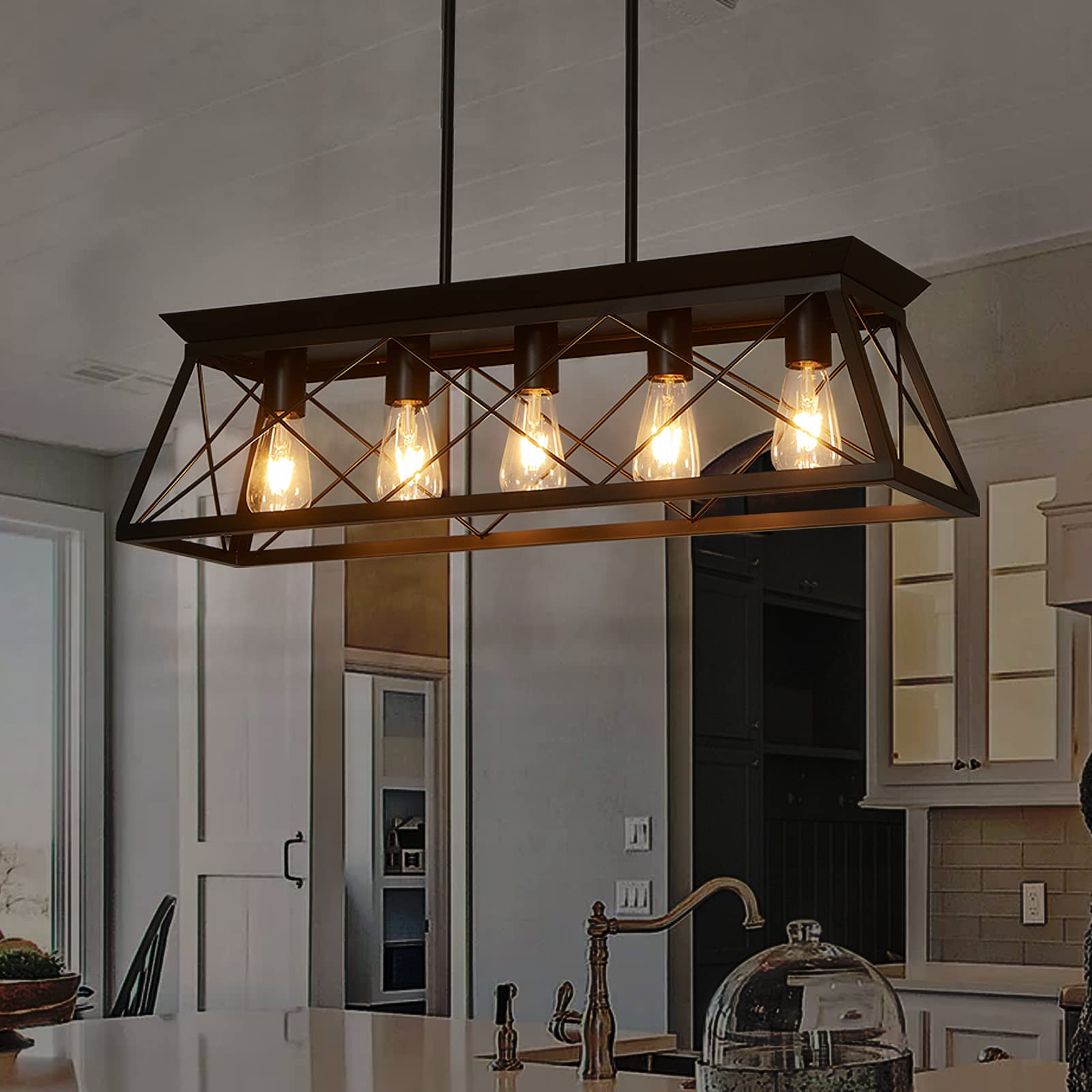 Modern 5-Light Black Chandelier for Dining Room, Farmhouse Kitchen Island, Entryway, Bedroom & Living Room - Elegant Ceiling Pendant Light Fixture for Home Decor