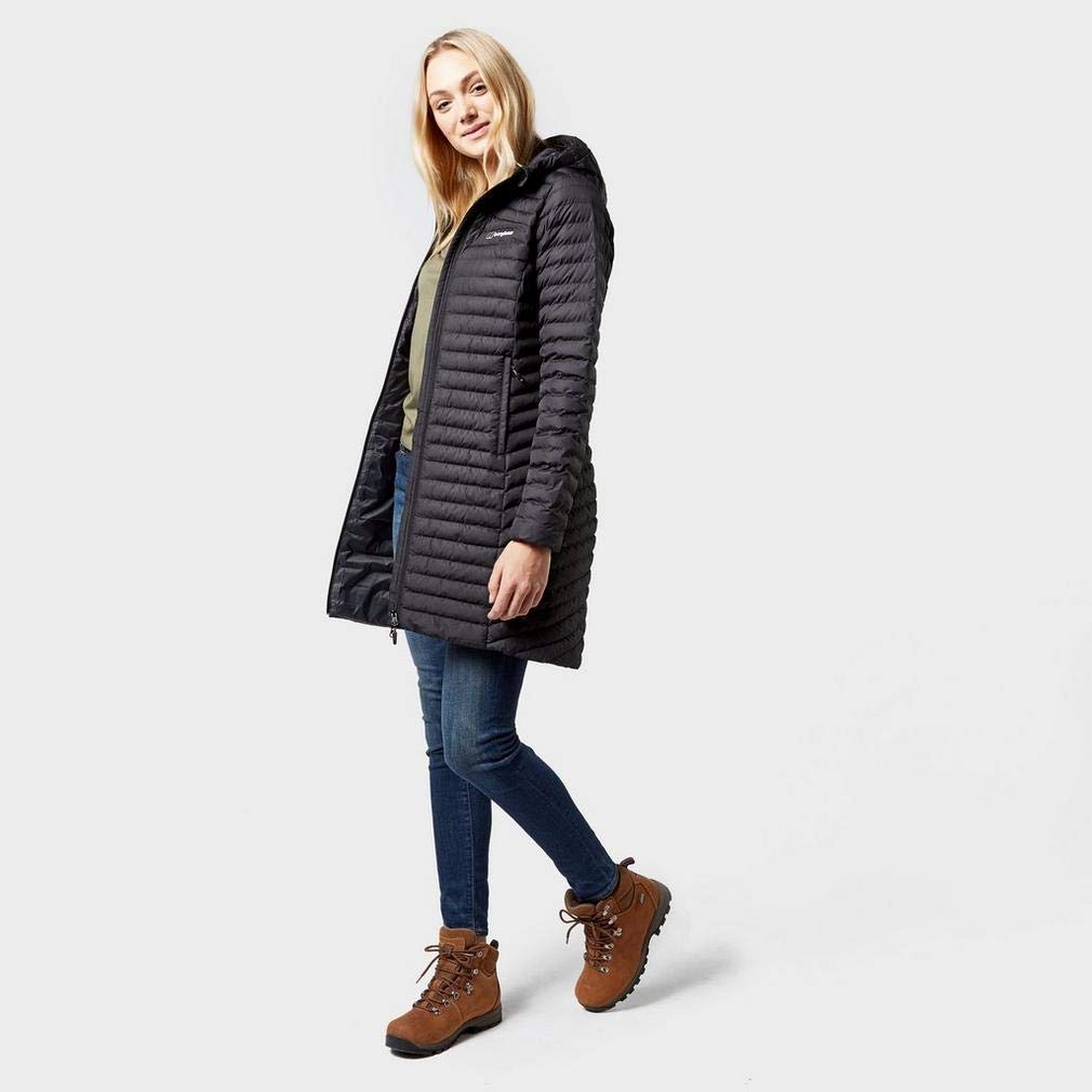 Berghaus Nula Micro Long Women's Padded Hooded Jacket Coat - Waterproof Winter Parka for Hiking & Outdoor Activities (Black, Size 10)