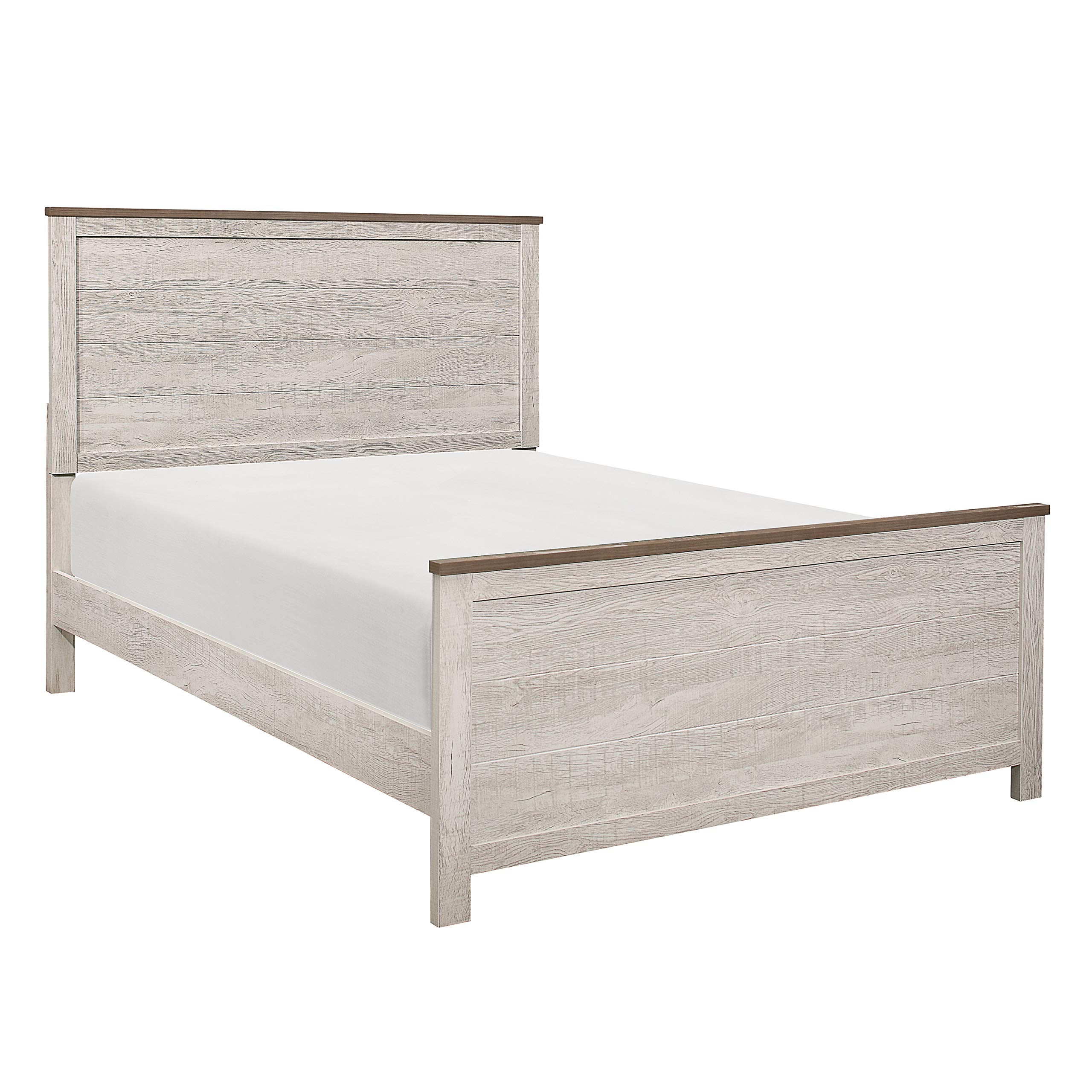 Lexicon Oswald Full Size Panel Bed Frame in Antique White - Classic Wooden Bed for Master Bedroom, Guest Room & Dormitory